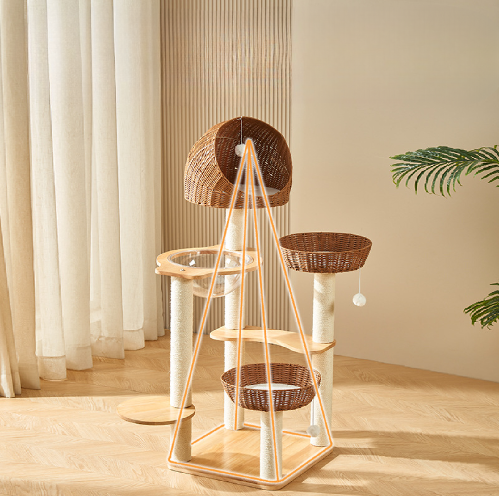 Solid Wood & Rattan 7-Level Cat Tree - {{product.type}} - PawPawUp