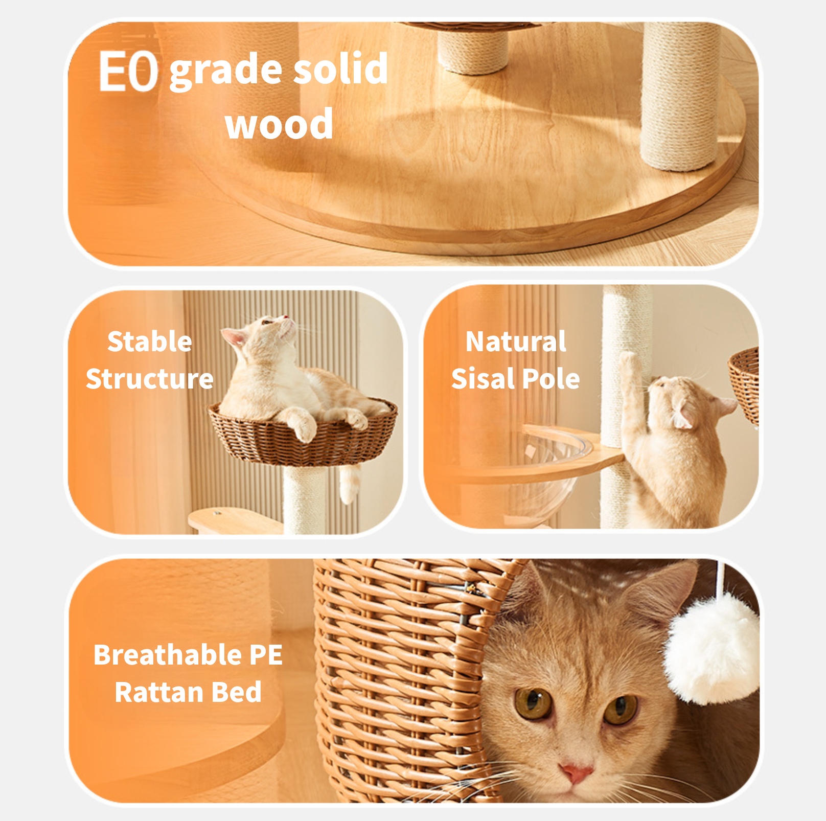 Solid Wood & Rattan 7-Level Cat Tree - {{product.type}} - PawPawUp
