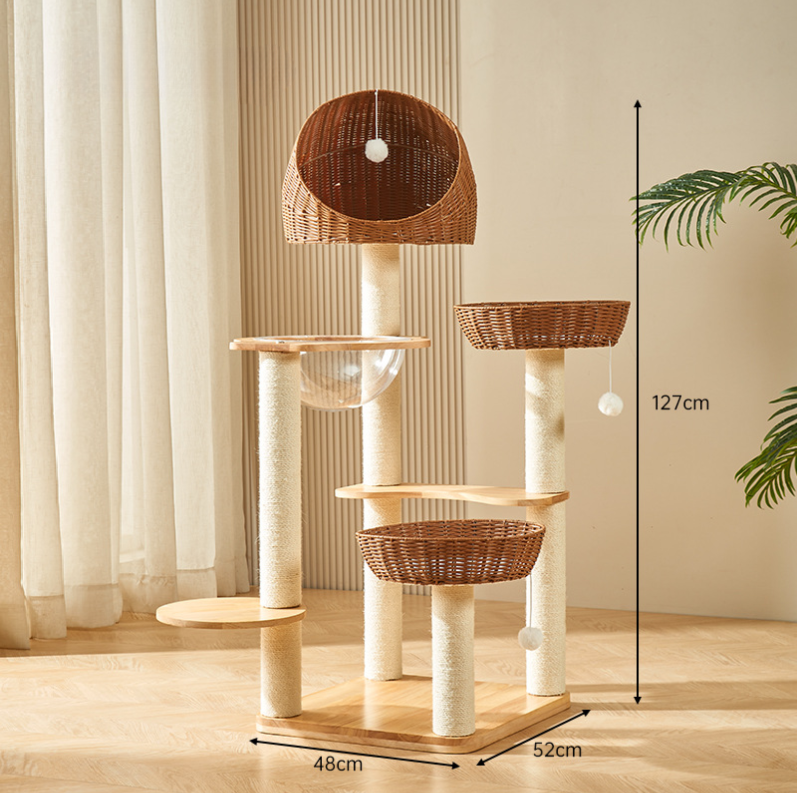 Solid Wood & Rattan 7-Level Cat Tree - {{product.type}} - PawPawUp