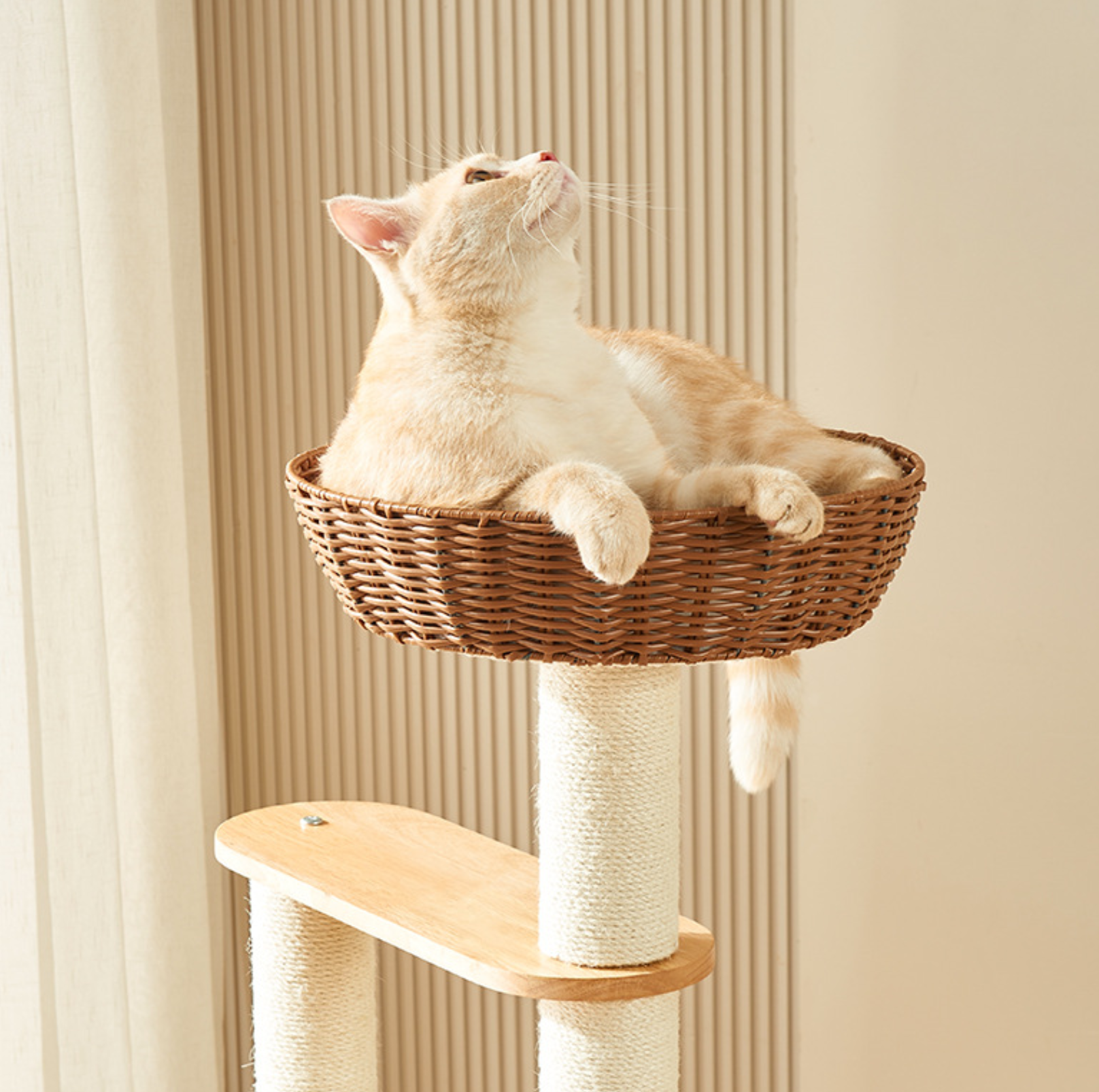 Solid Wood & Rattan 7-Level Cat Tree - {{product.type}} - PawPawUp
