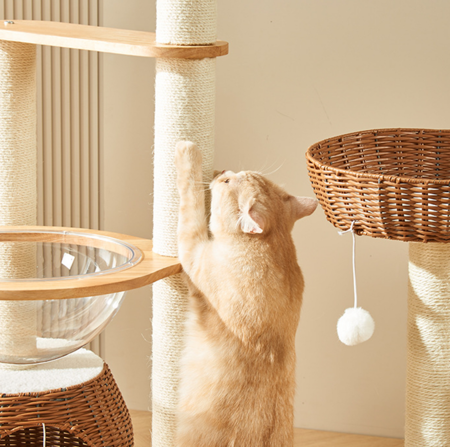 Solid Wood & Rattan 7-Level Cat Tree - {{product.type}} - PawPawUp