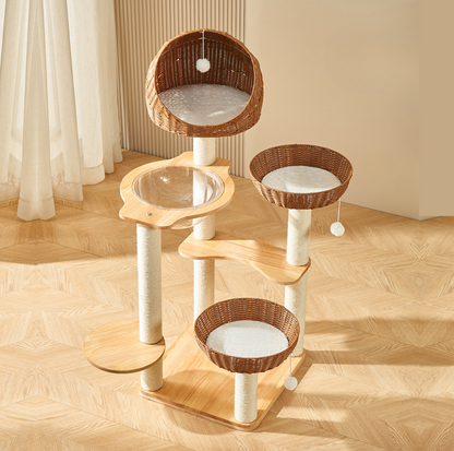 Solid Wood & Rattan 7-Level Cat Tree - {{product.type}} - PawPawUp