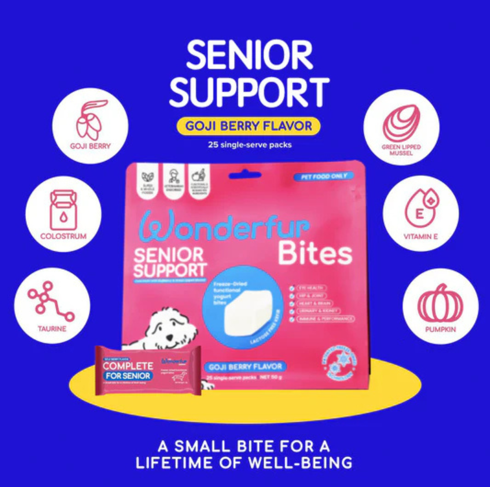 Wonderfur Bites Senior Support for Dogs - Freeze-Dried Functional Yogurt Bites - {{product.type}} - PawPawUp