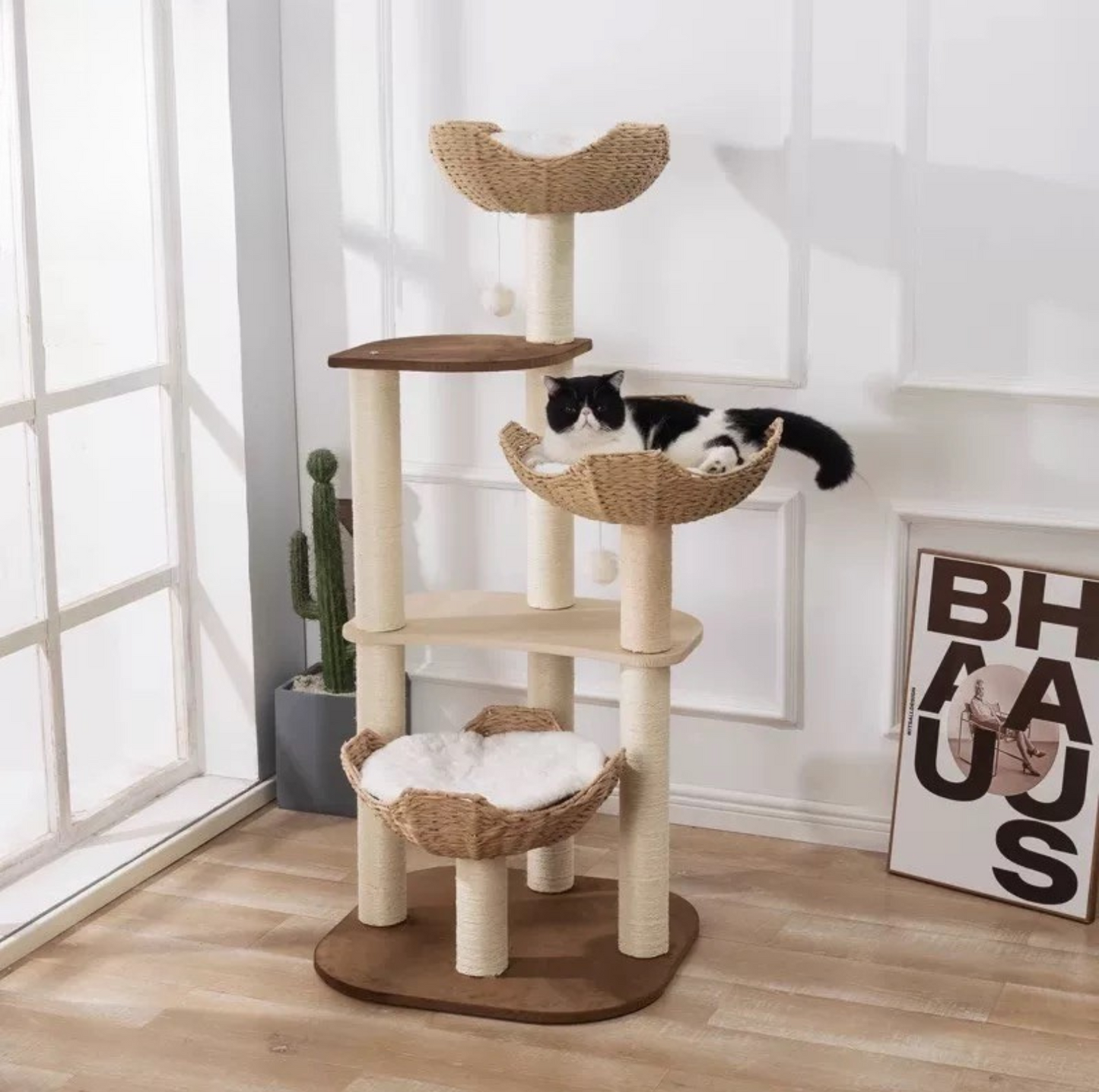 Woven Rattan Multi-Level Cat Tree (K903) – 6 Tiers with Full Sisal Posts & Multi-Beds - {{product.type}} - PawPawUp