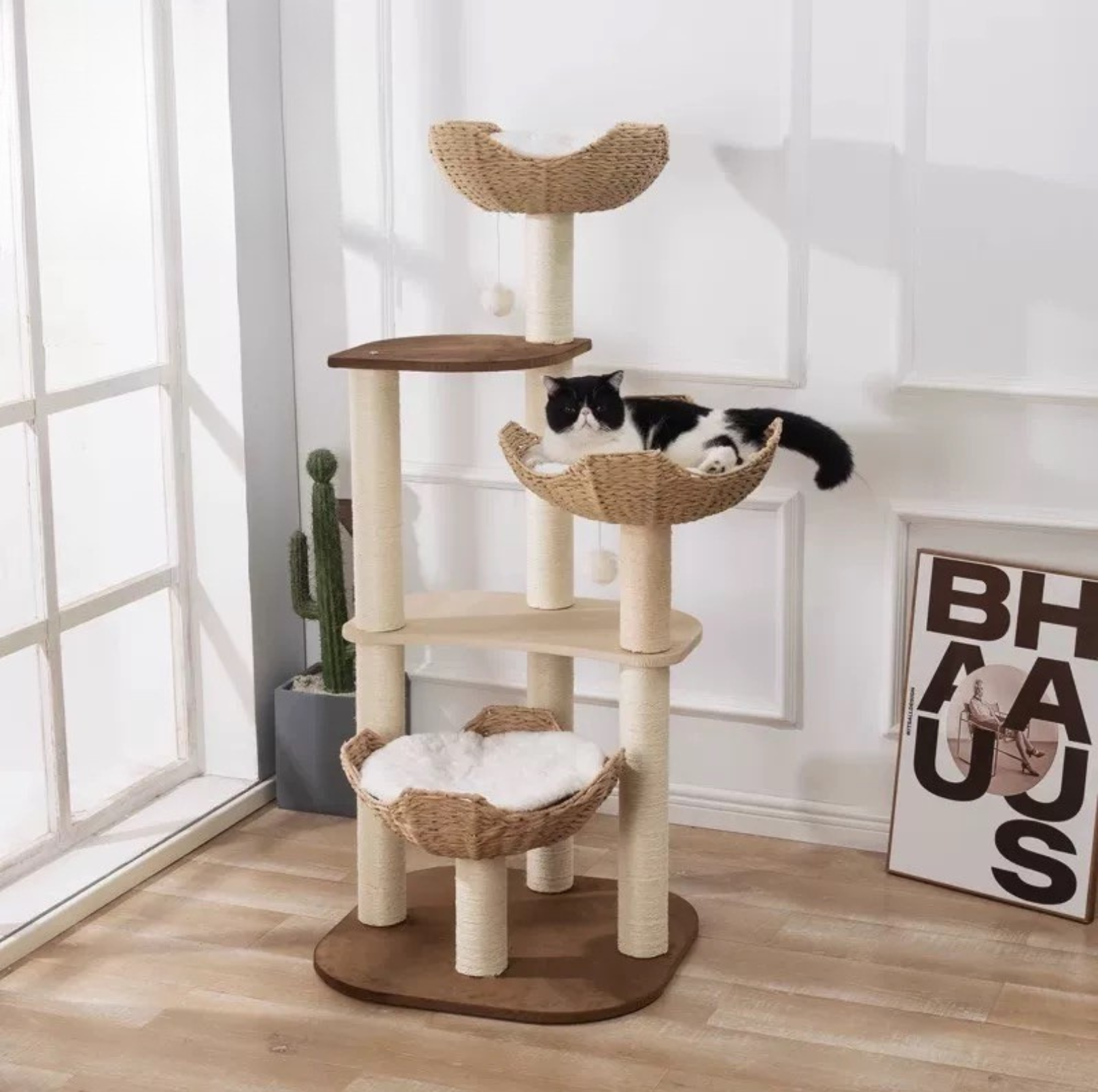 Woven Rattan Multi-Level Cat Tree (K903) – 6 Tiers with Full Sisal Posts & Multi-Beds - {{product.type}} - PawPawUp