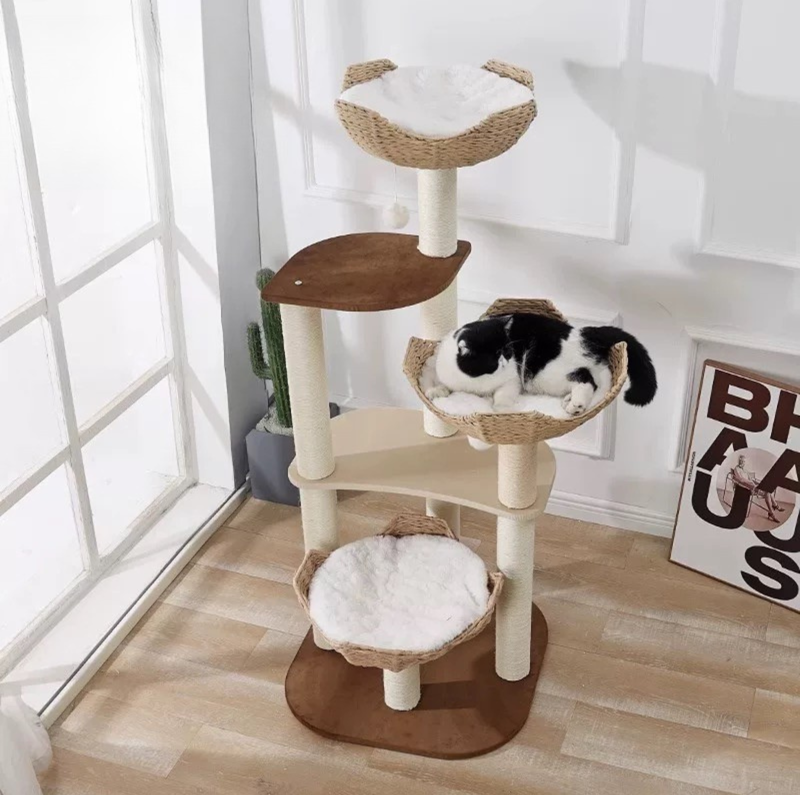 Woven Rattan Multi-Level Cat Tree (K903) – 6 Tiers with Full Sisal Posts & Multi-Beds - {{product.type}} - PawPawUp