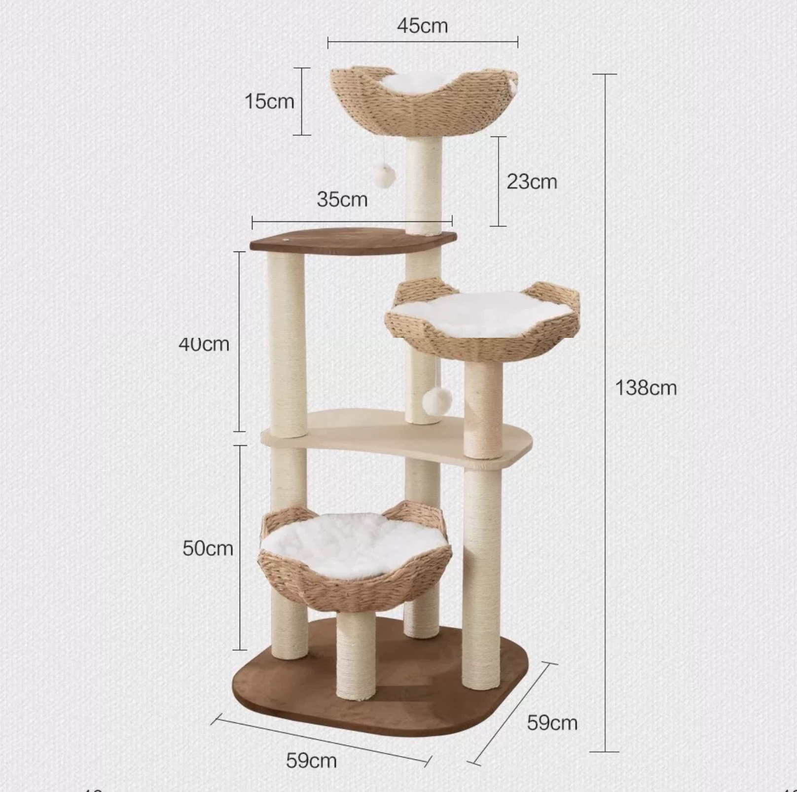 Woven Rattan Multi-Level Cat Tree (K903) – 6 Tiers with Full Sisal Posts & Multi-Beds - {{product.type}} - PawPawUp