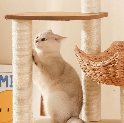 Woven Rattan Multi-Level Cat Tree (K903) – 6 Tiers with Full Sisal Posts & Multi-Beds - {{product.type}} - PawPawUp