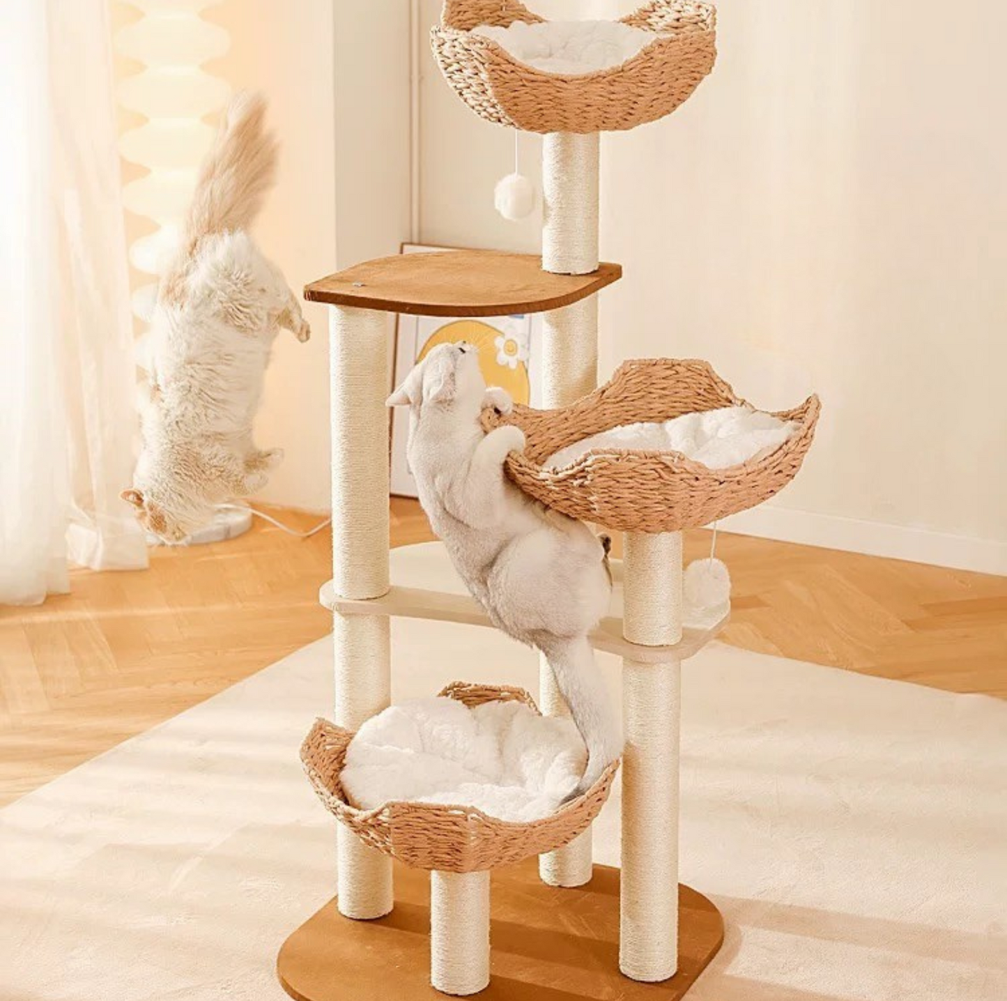 Woven Rattan Multi-Level Cat Tree (K903) – 6 Tiers with Full Sisal Posts & Multi-Beds - {{product.type}} - PawPawUp
