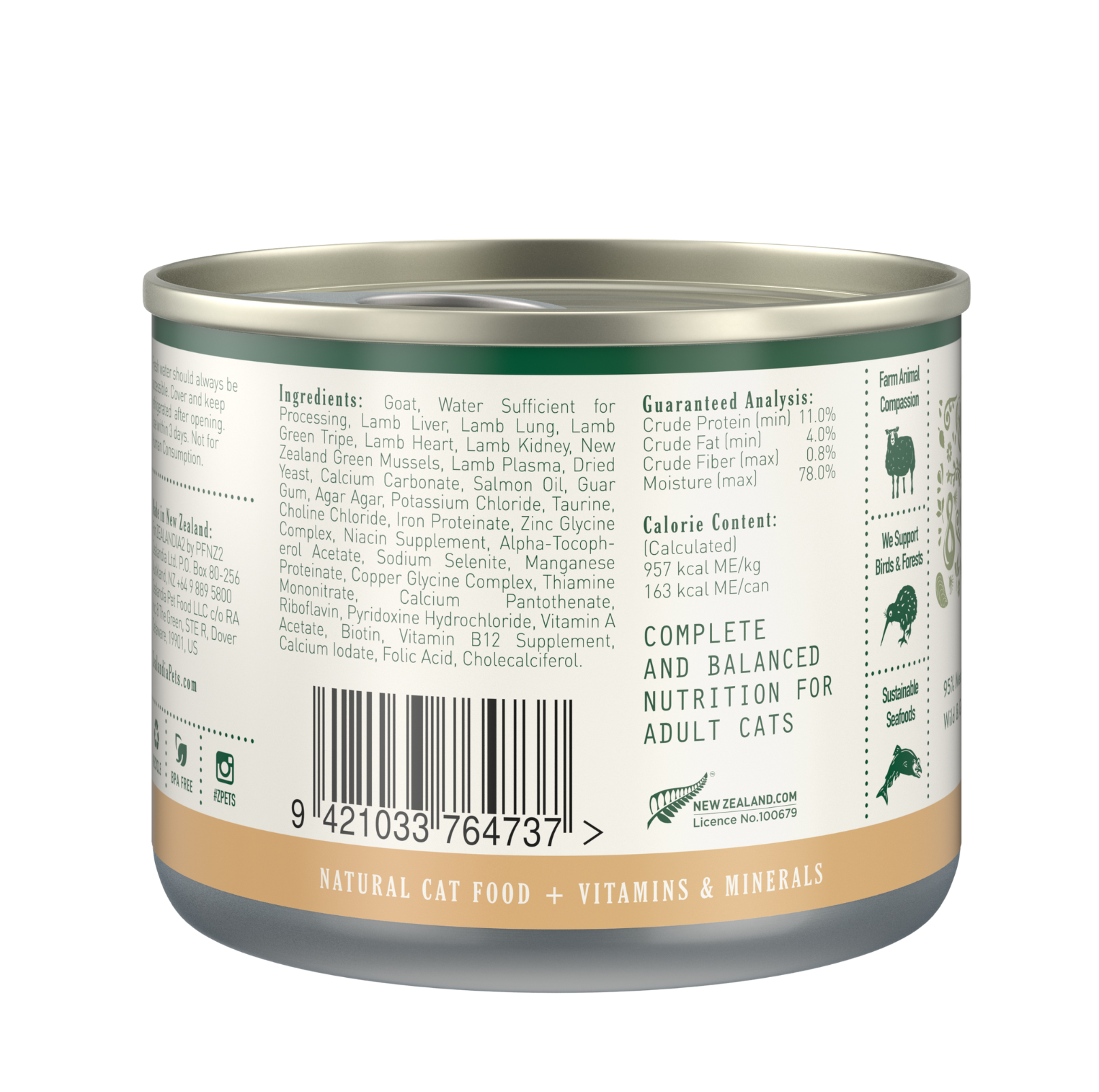 Zealandia Grain Free Goat Pate Adult Cat Wet Food 170g - {{product.type}} - PawPawUp