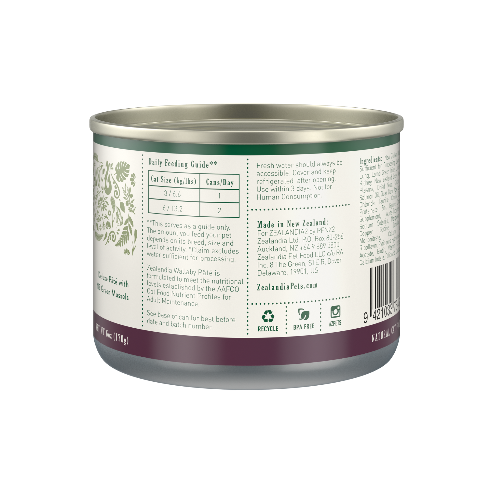 Zealandia Grain Free Wallaby Pate Adult Cat Wet Food 170g - {{product.type}} - PawPawUp