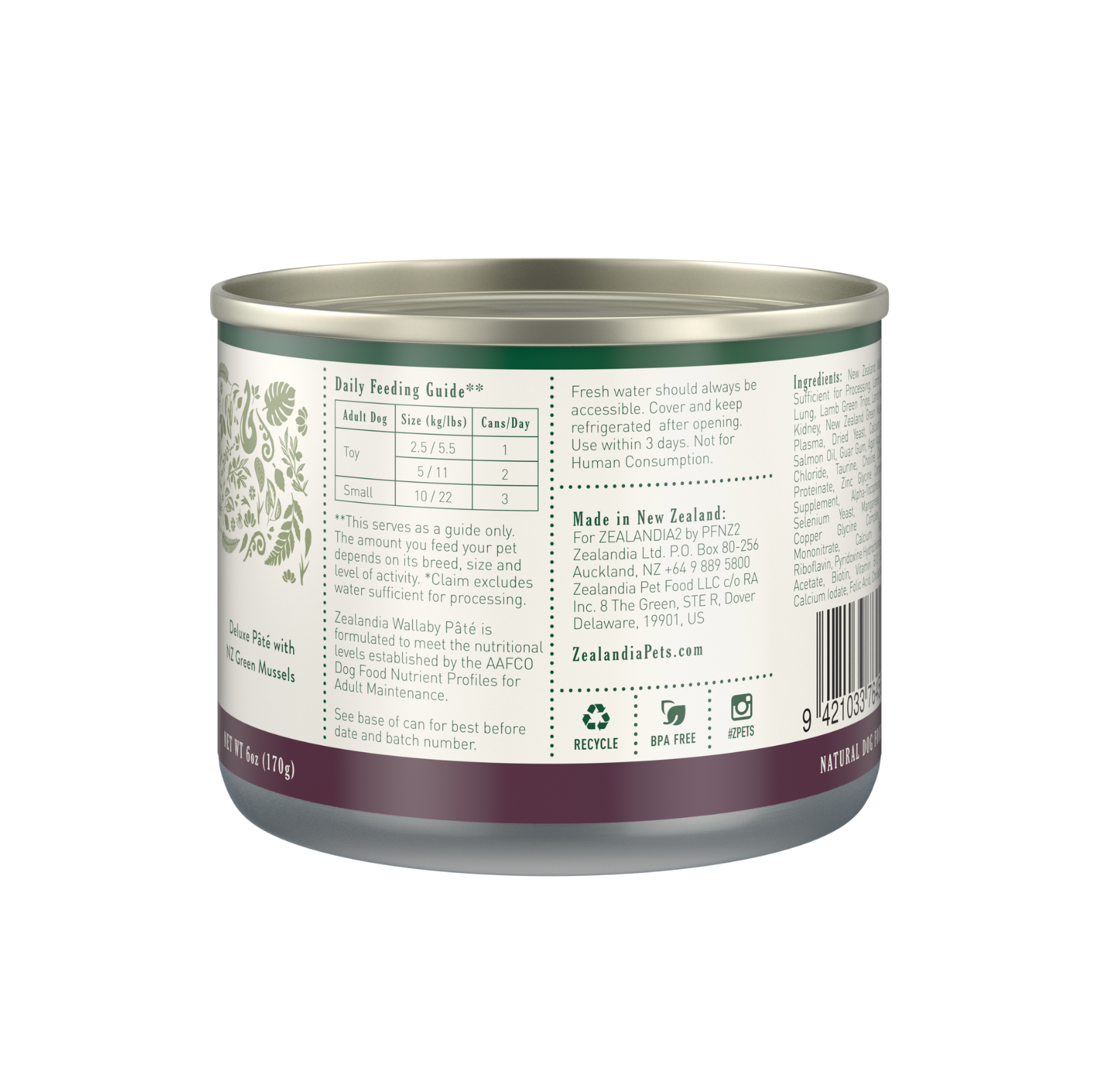 Zealandia Grain Free Wallaby Pate Adult Dog Wet Food 170g - {{product.type}} - PawPawUp