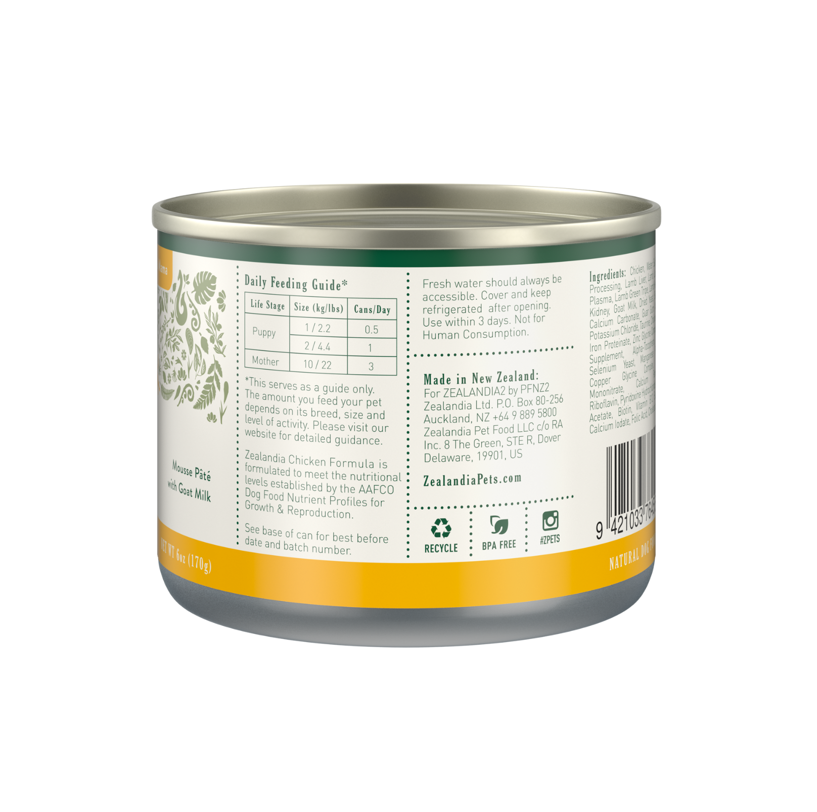 Zealandia Mousse Pate Chicken Puppy & Mama Wet Food 170g - {{product.type}} - PawPawUp