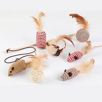 Wooden Cat Stick And Toys Kit With 7 Pieces - {{product.type}} - PawPawUp