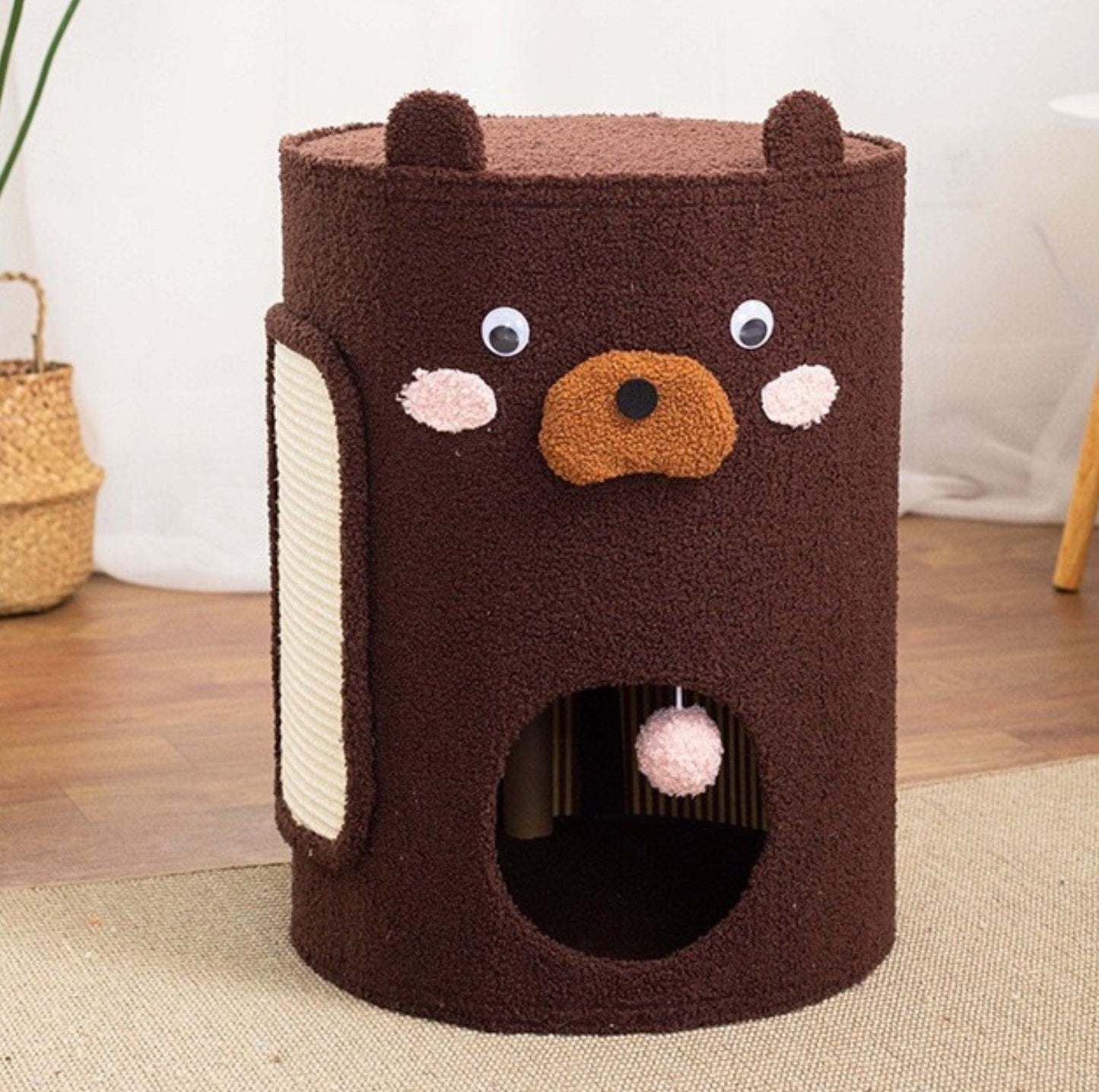 Bear Barrel Cat Scratching Post with Detachable Plush Covering - {{product.type}} - PawPawUp