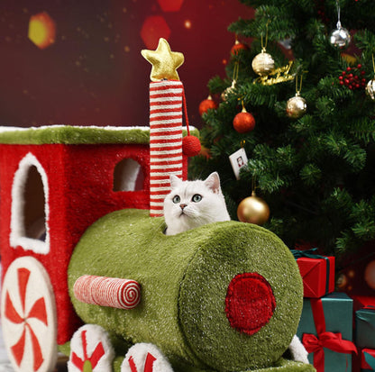 ZeZe Christmas Train Cat Climbing Frame and House Large Cat Toy