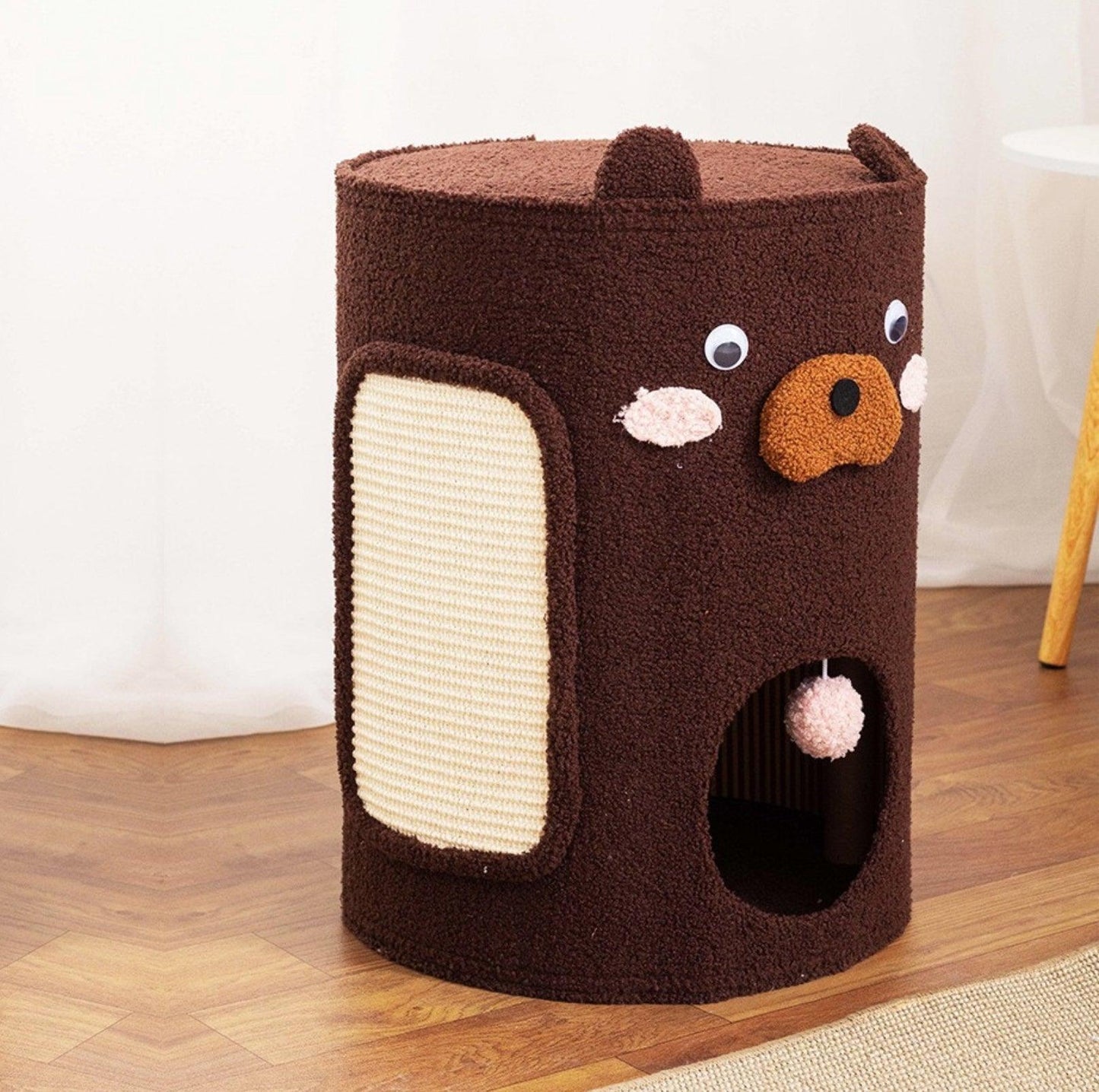 Bear Barrel Cat Scratching Post with Detachable Plush Covering - {{product.type}} - PawPawUp