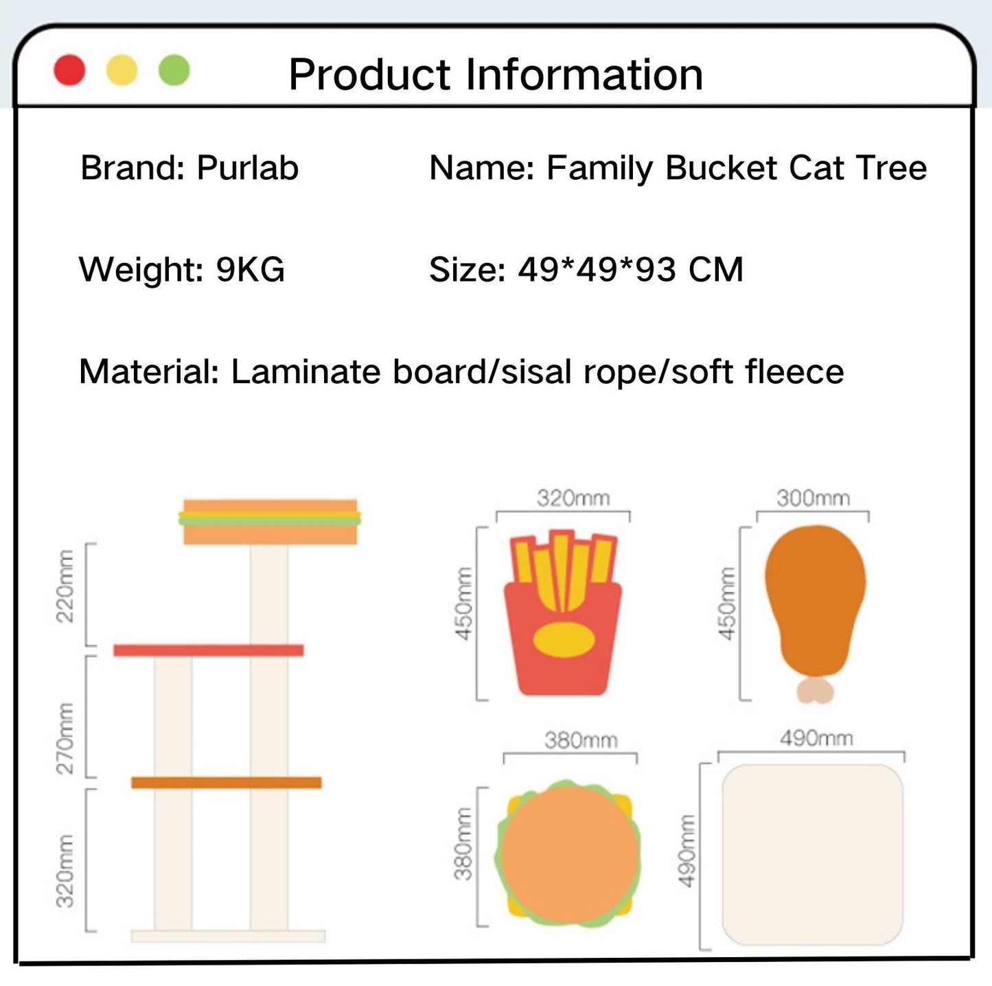 PurLab Family Meal 3-Levels Cat Tree With Scratching Post - {{product.type}} - PawPawUp