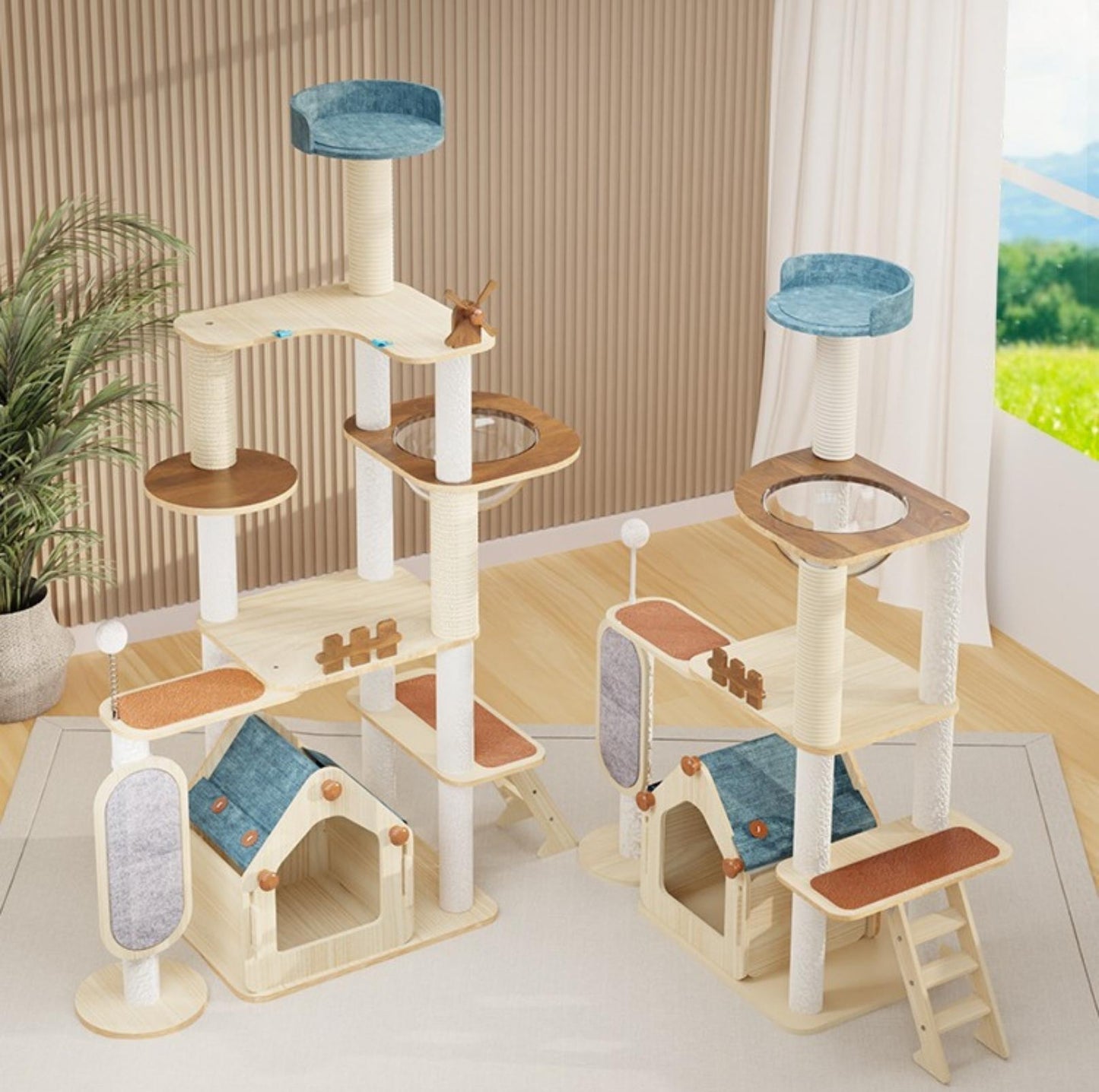 Adorable & Attractive Modern Wooden Large Cat Tree with Windmill Design - {{product.type}} - PawPawUp