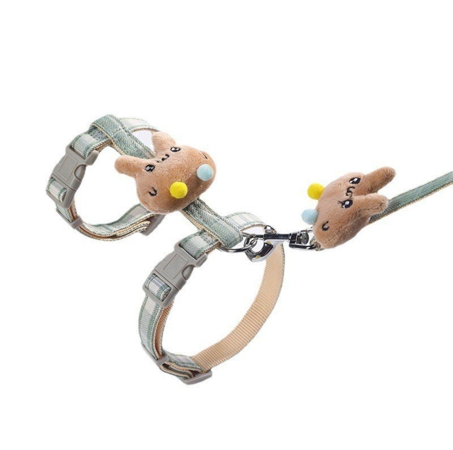 Adjustable H-Strap Harness with Cartoon Plush Decor for Cats