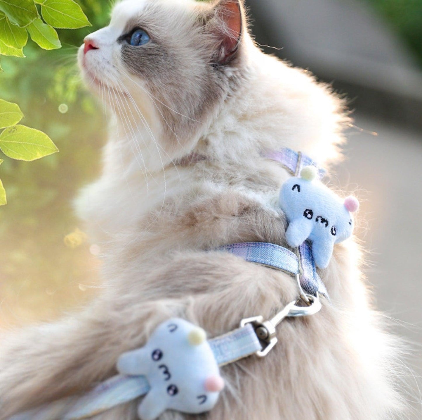 Adjustable H-Strap Harness with Cartoon Plush Decor for Cats