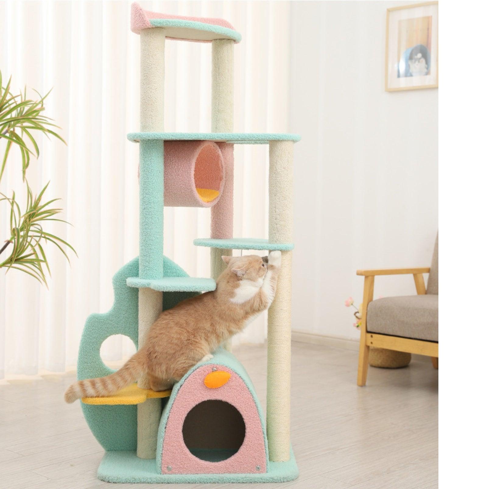 Dreamy Macaroon Party Cat Tree with Scratching Post and Nest - {{product.type}} - PawPawUp