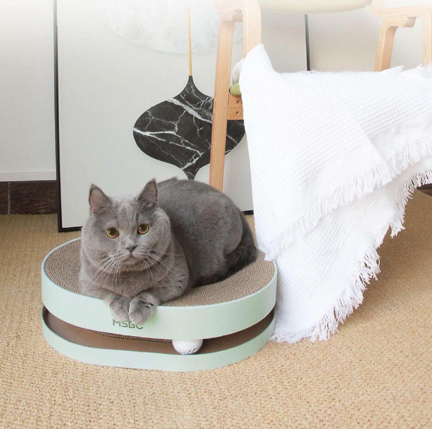 Oval Double-Layered Cat Scratcher with Track & Bell Balls - {{product.type}} - PawPawUp