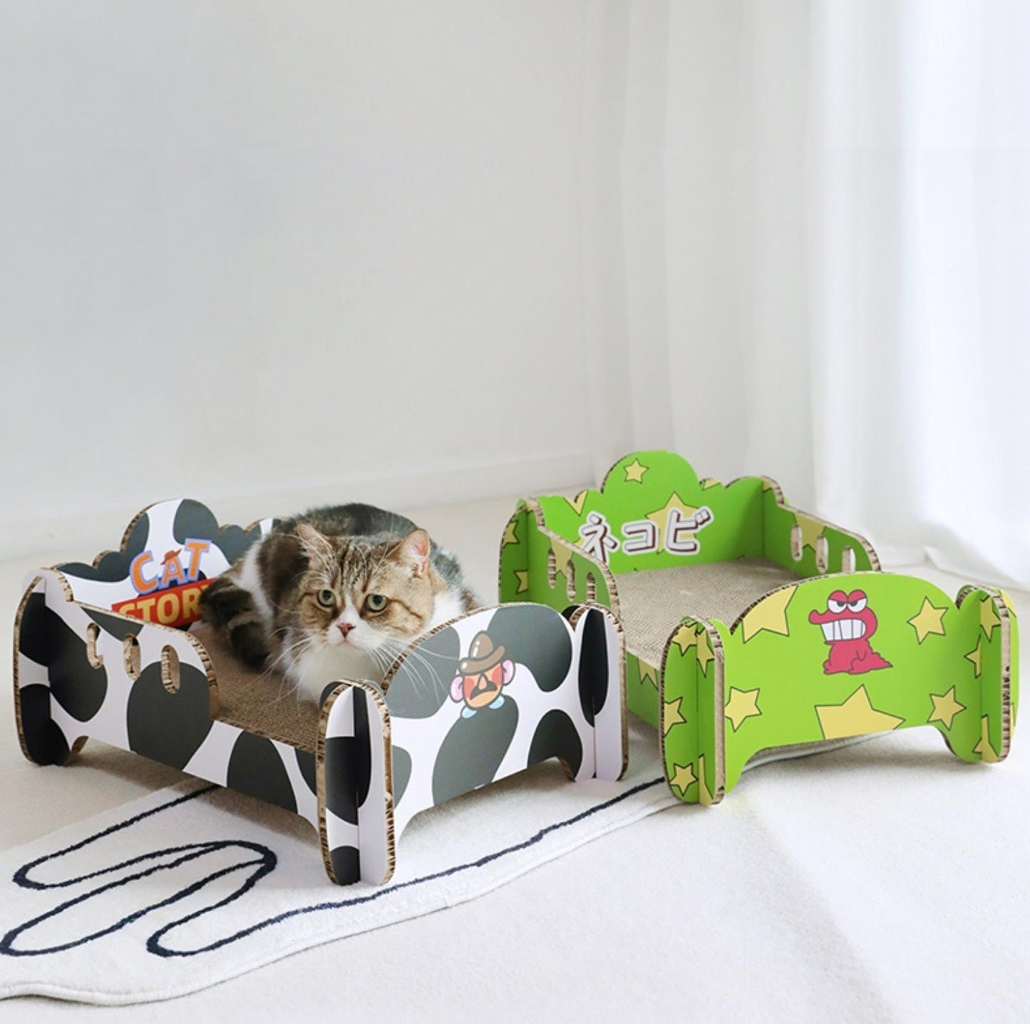 Single Bed-Style Cat Scratcher and Bed with Cute Patterns - {{product.type}} - PawPawUp