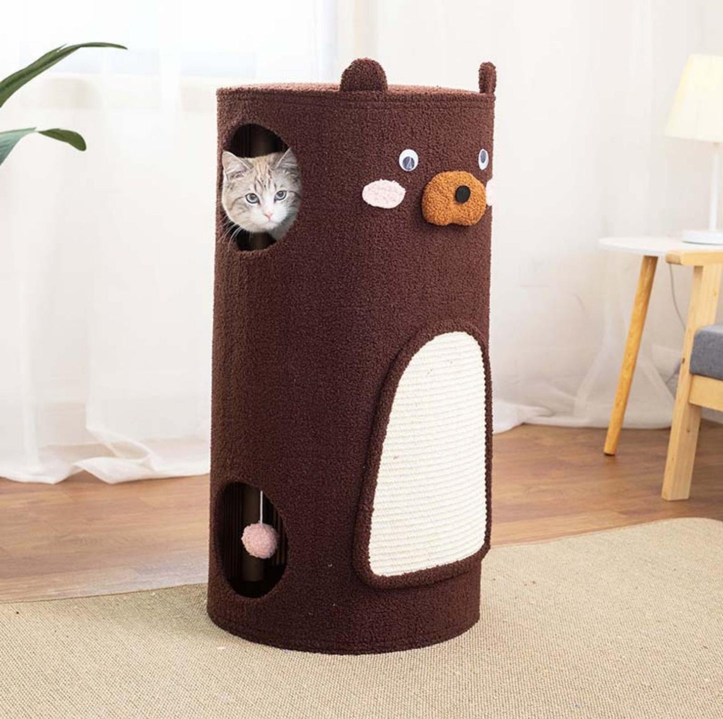 Bear Barrel Cat Scratching Post with Detachable Plush Covering - {{product.type}} - PawPawUp