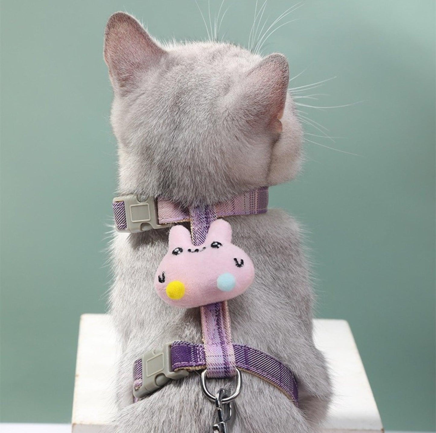 Adjustable H-Strap Harness with Cartoon Plush Decor for Cats