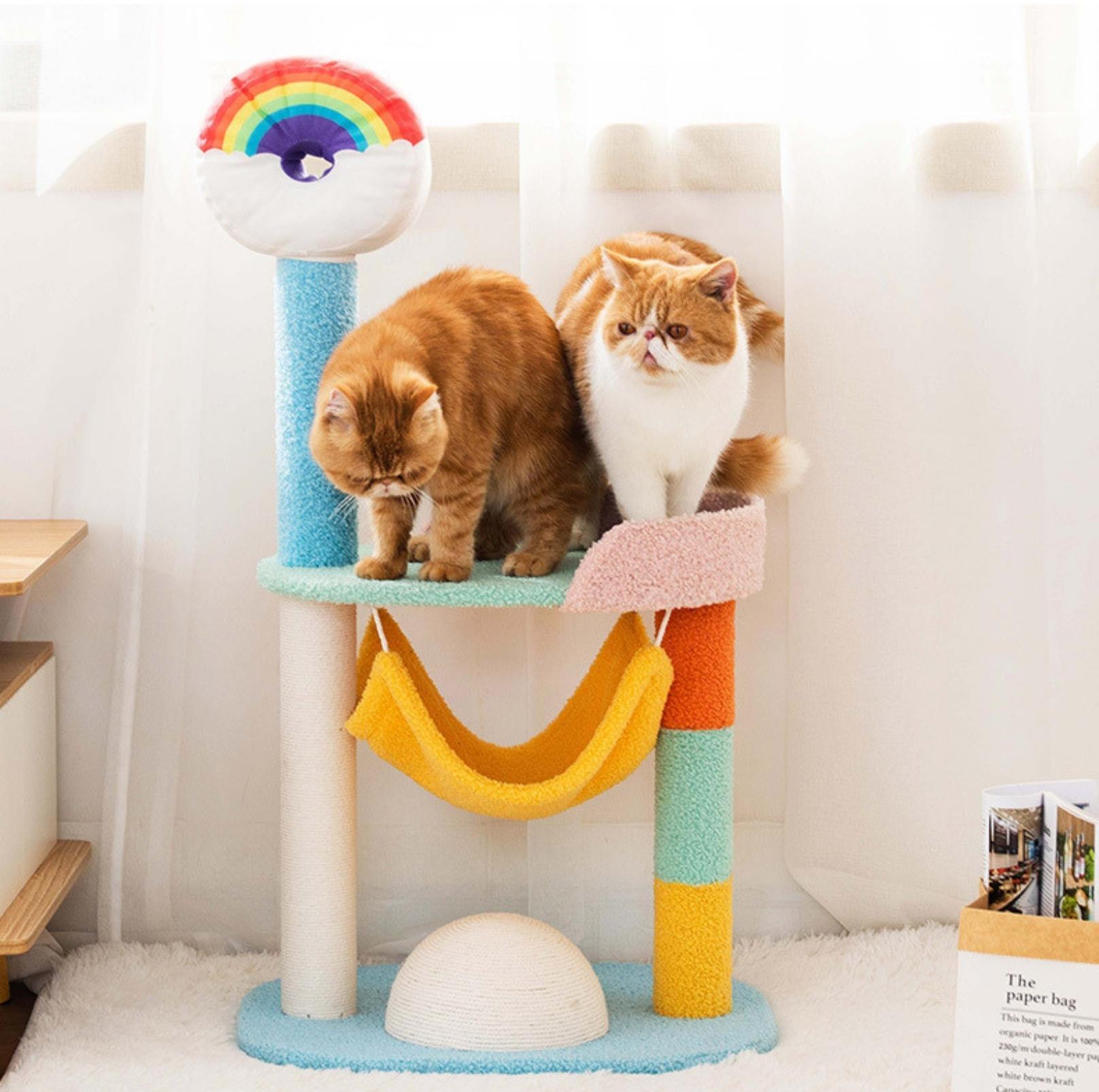 Rainbow Style Multifunctional Small Cat Tree and Scratching Post - {{product.type}} - PawPawUp