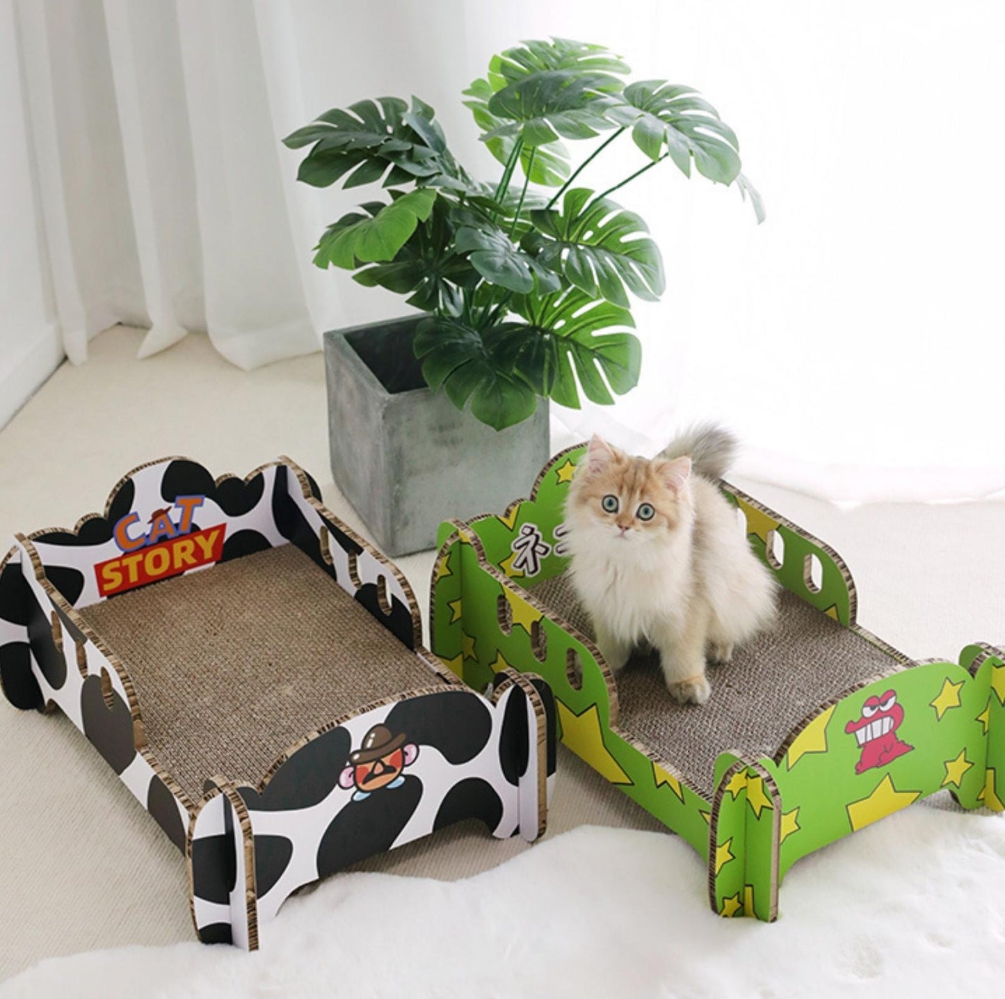 Single Bed-Style Cat Scratcher and Bed with Cute Patterns - {{product.type}} - PawPawUp