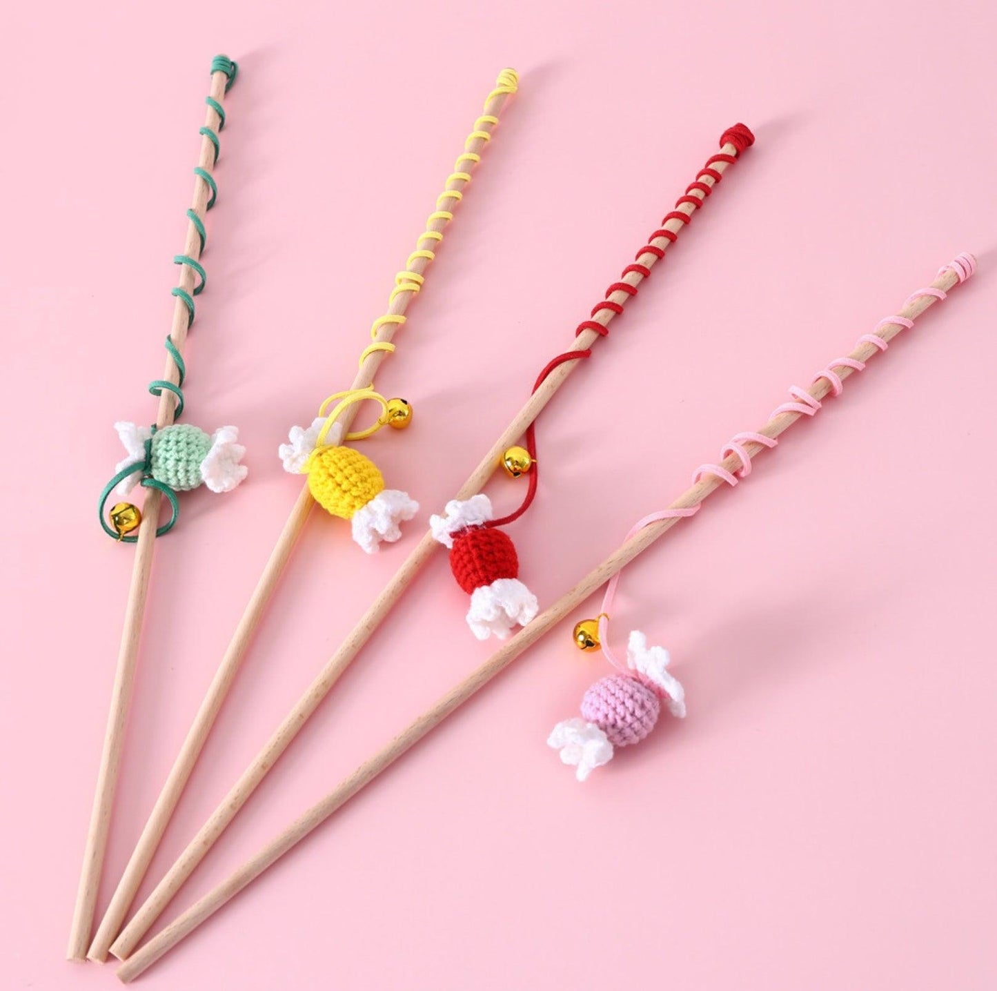 Woollen Knitted Colourful Candy Cat Stick Cat Toys - {{product.type}} - PawPawUp