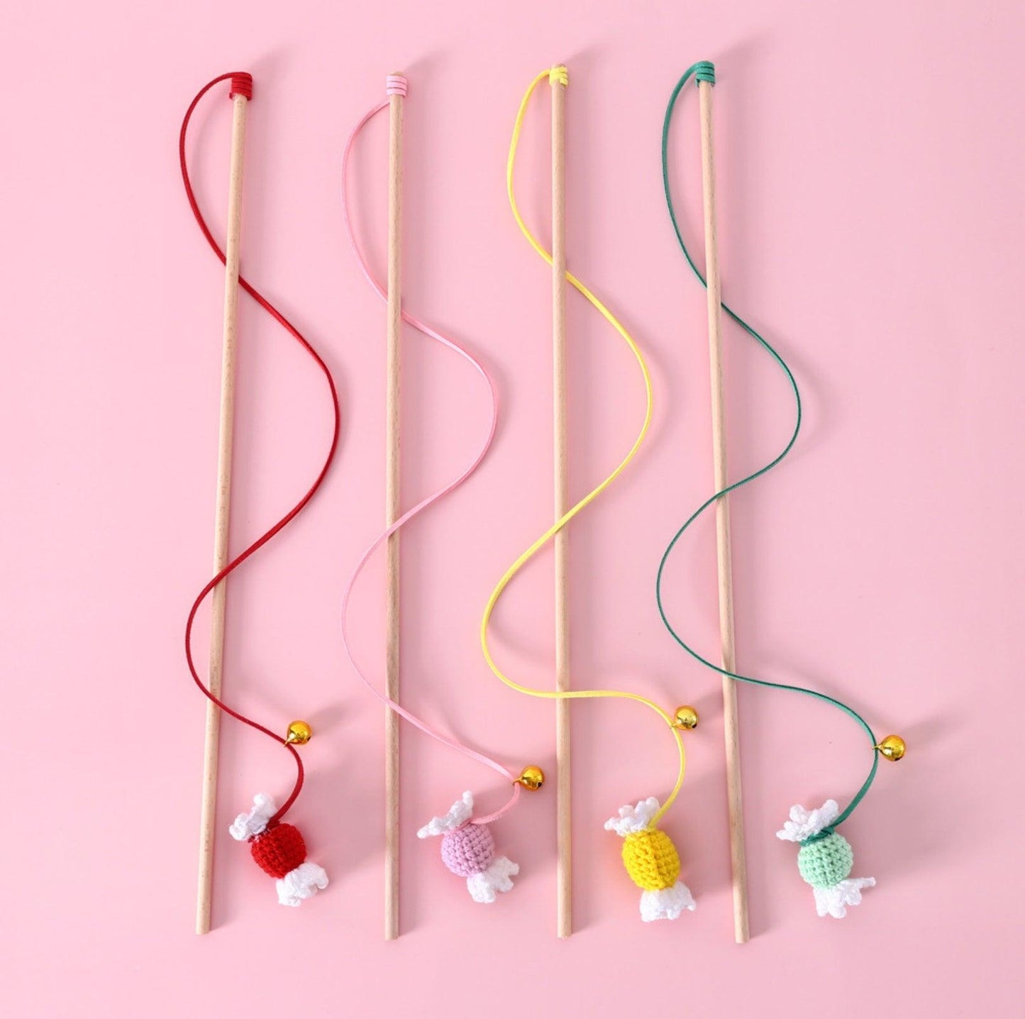 Woollen Knitted Colourful Candy Cat Stick Cat Toys - {{product.type}} - PawPawUp