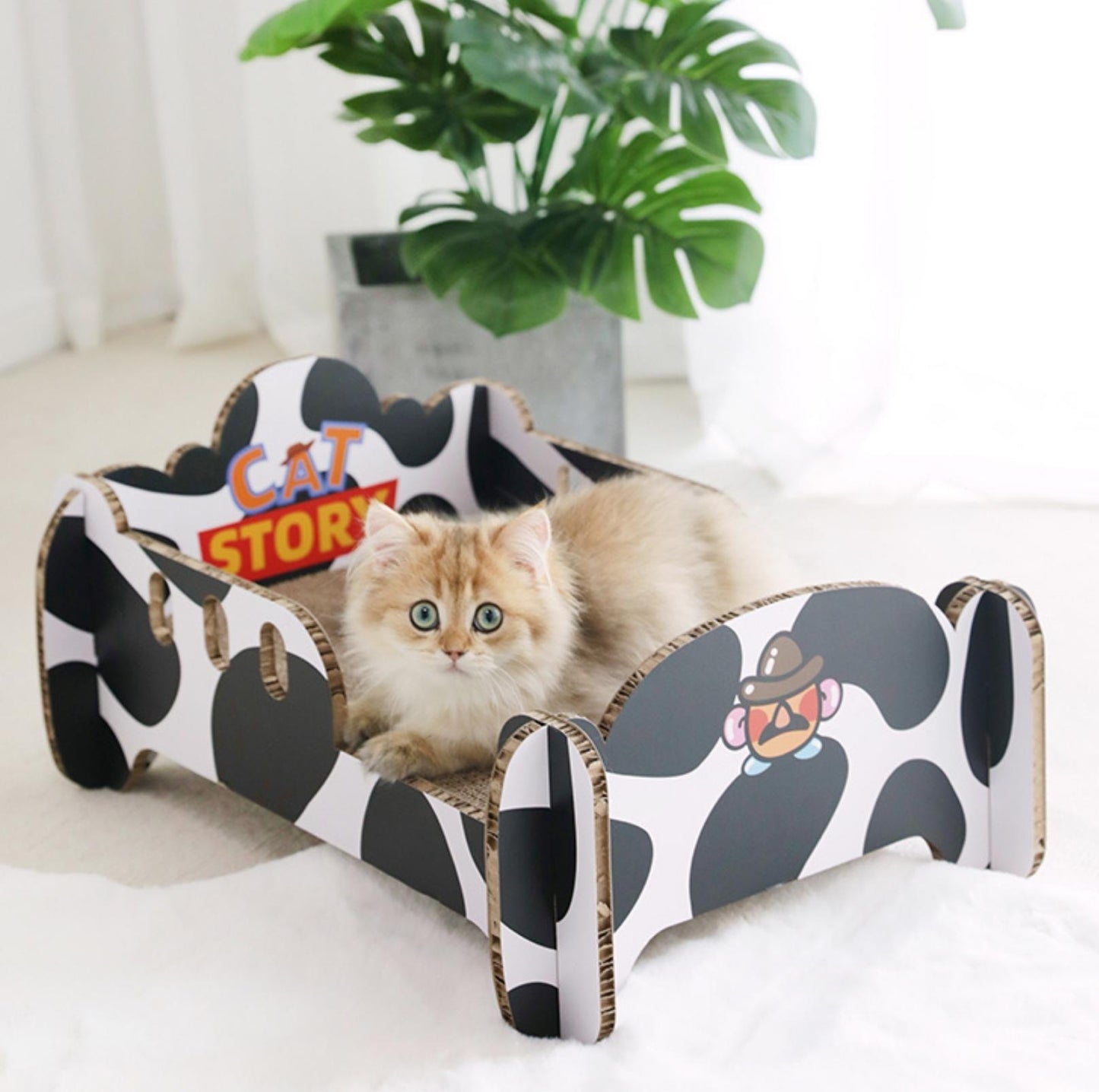 Single Bed-Style Cat Scratcher and Bed with Cute Patterns - {{product.type}} - PawPawUp