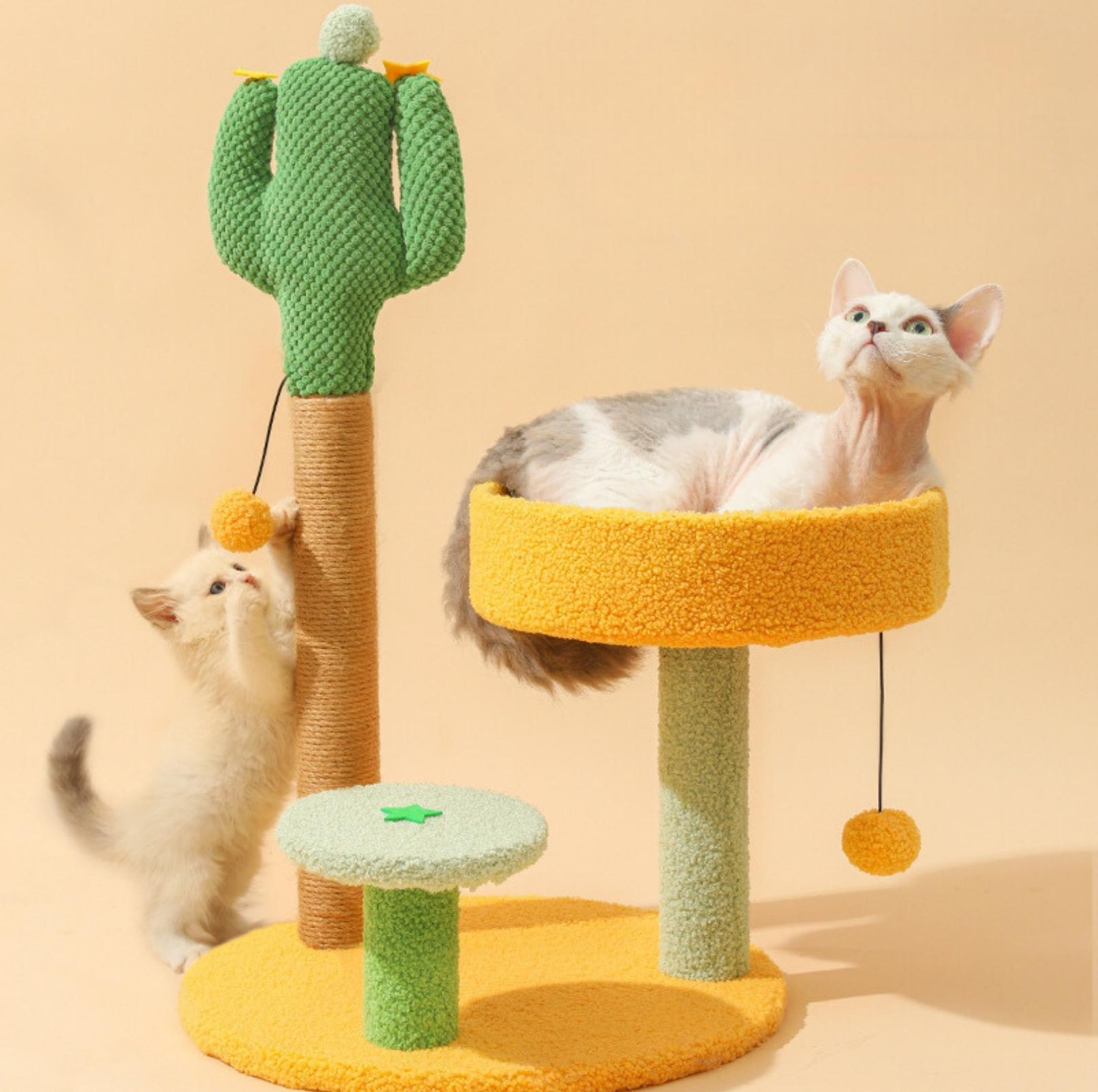 Cactus Style Small Cat Tree with Nest & Scratching Post - {{product.type}} - PawPawUp