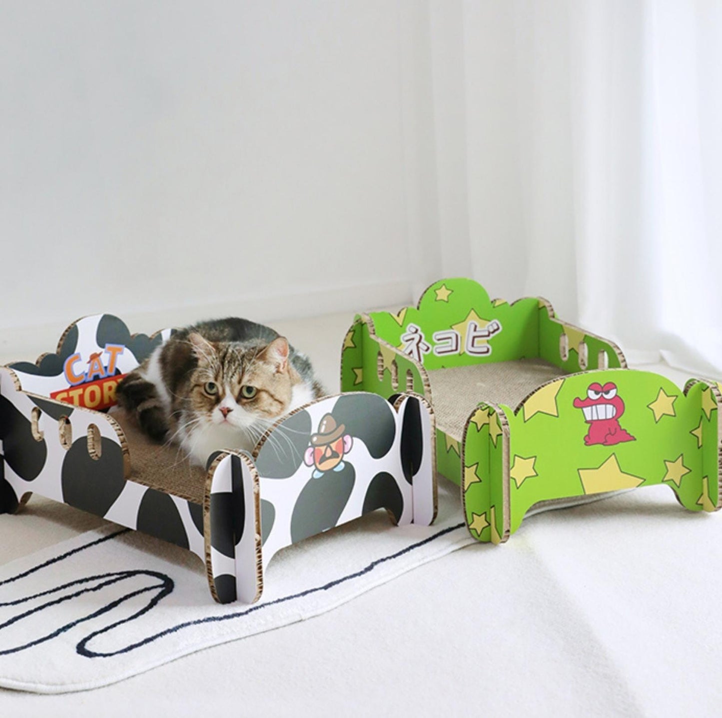 Single Bed-Style Cat Scratcher and Bed with Cute Patterns - {{product.type}} - PawPawUp