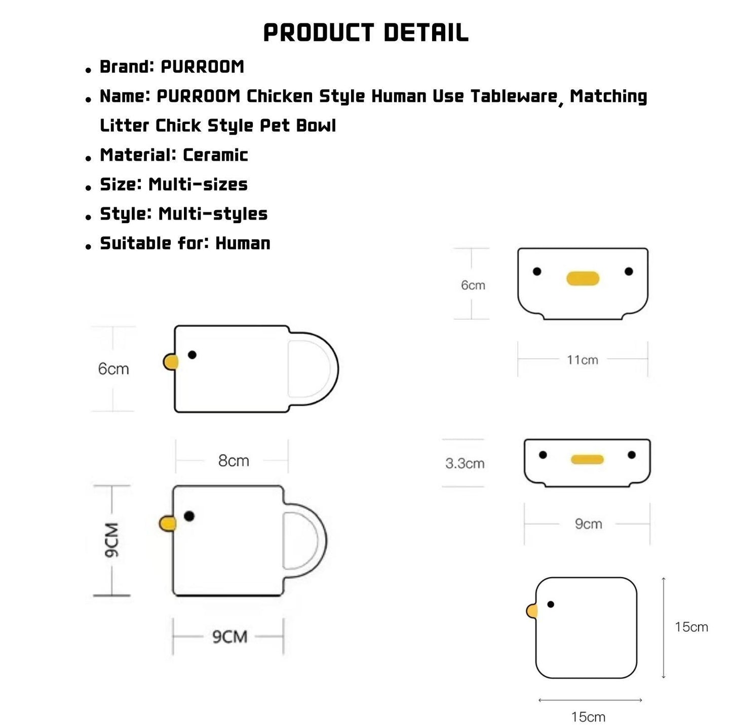 PURROOM Little Chicken Style Human Use Tableware, Matching Little Chicken Style Pet Bowl - {{product.type}} - PawPawUp