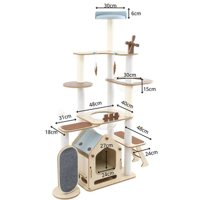 Adorable & Attractive Modern Wooden Large Cat Tree with Windmill Design - {{product.type}} - PawPawUp