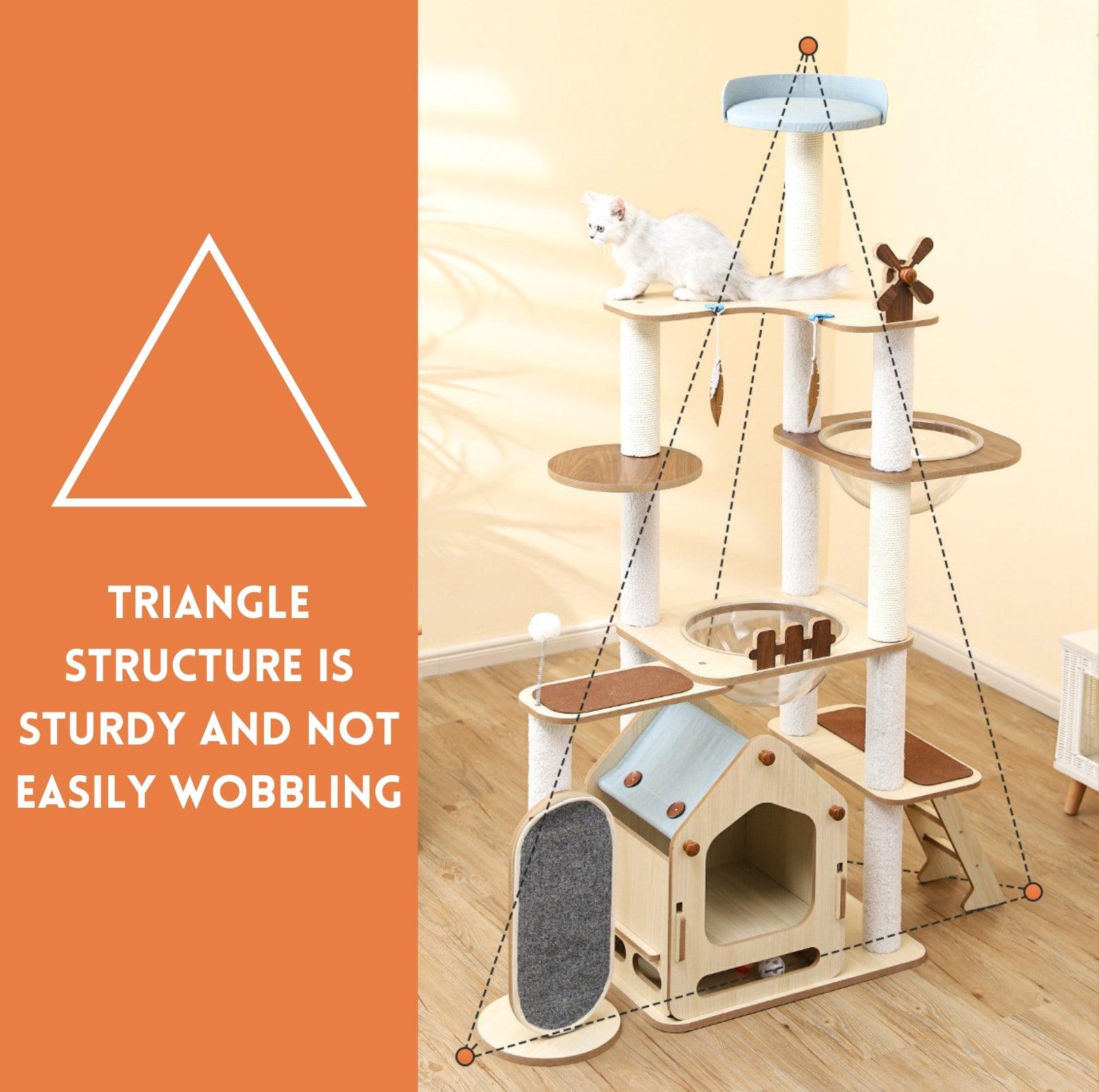 Adorable & Attractive Modern Wooden Large Cat Tree with Windmill Design - {{product.type}} - PawPawUp
