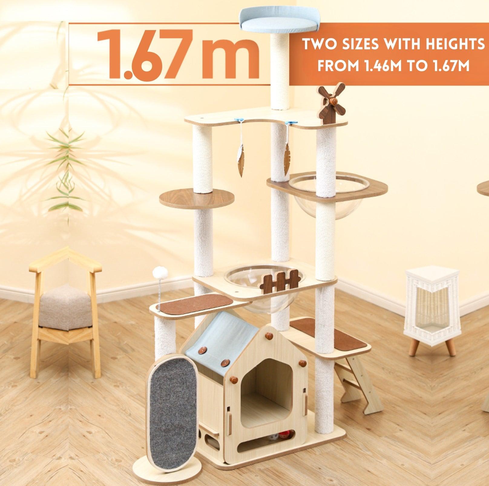 Adorable & Attractive Modern Wooden Large Cat Tree with Windmill Design - {{product.type}} - PawPawUp