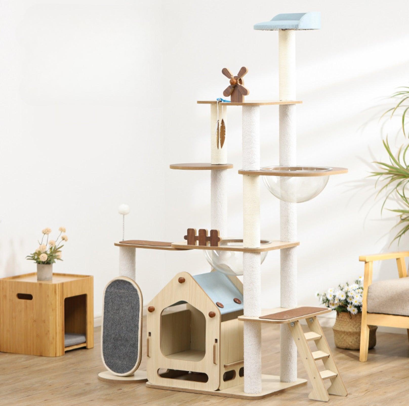 Adorable & Attractive Modern Wooden Large Cat Tree with Windmill Design - {{product.type}} - PawPawUp