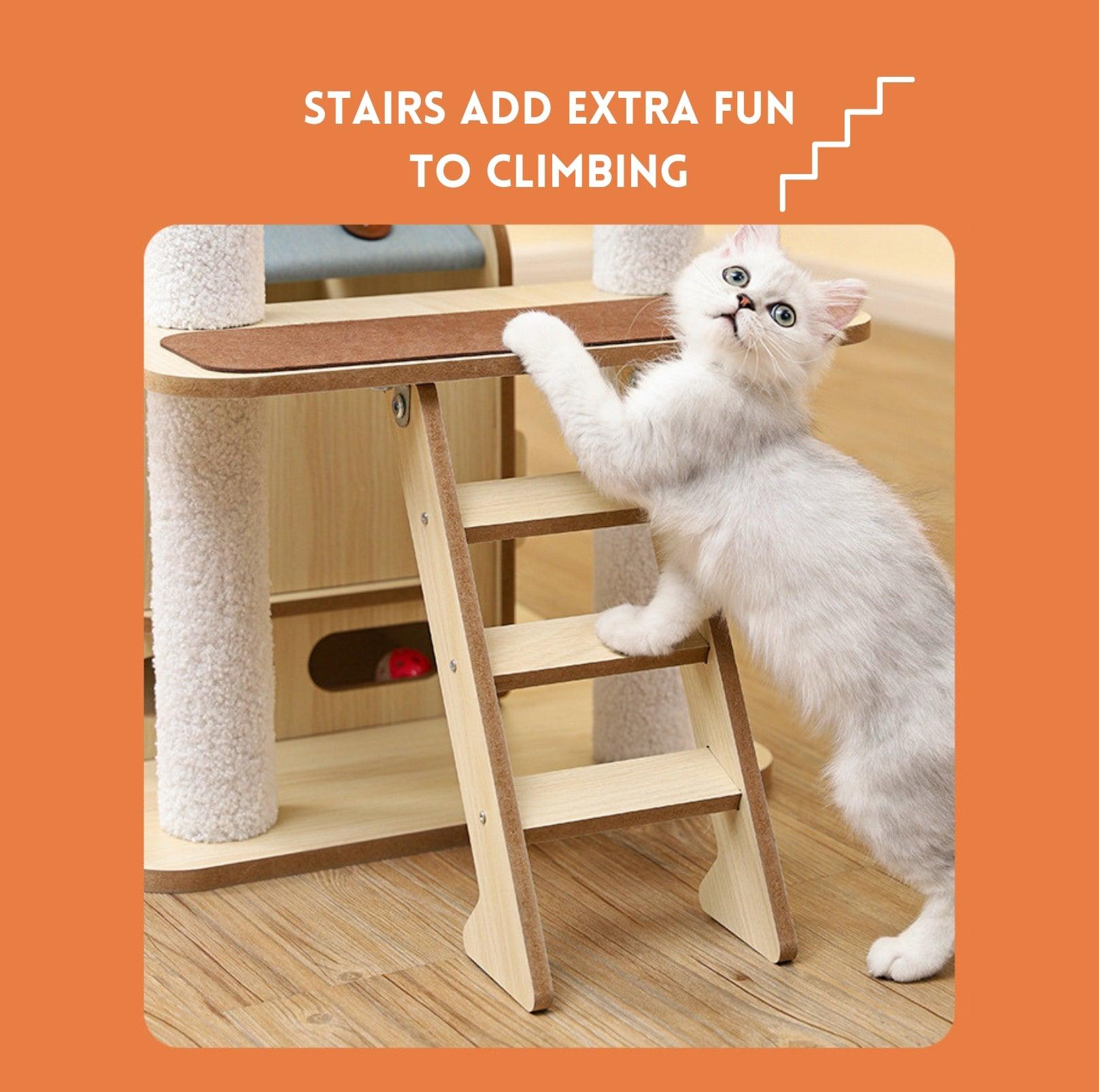 Adorable & Attractive Modern Wooden Large Cat Tree with Windmill Design - {{product.type}} - PawPawUp