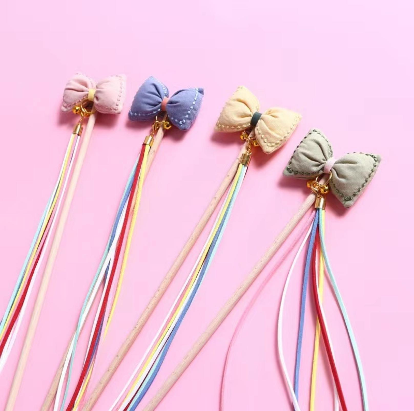 Bow Style Cat Stick With Long Tassel Cat Toy for Interactive Play - {{product.type}} - PawPawUp