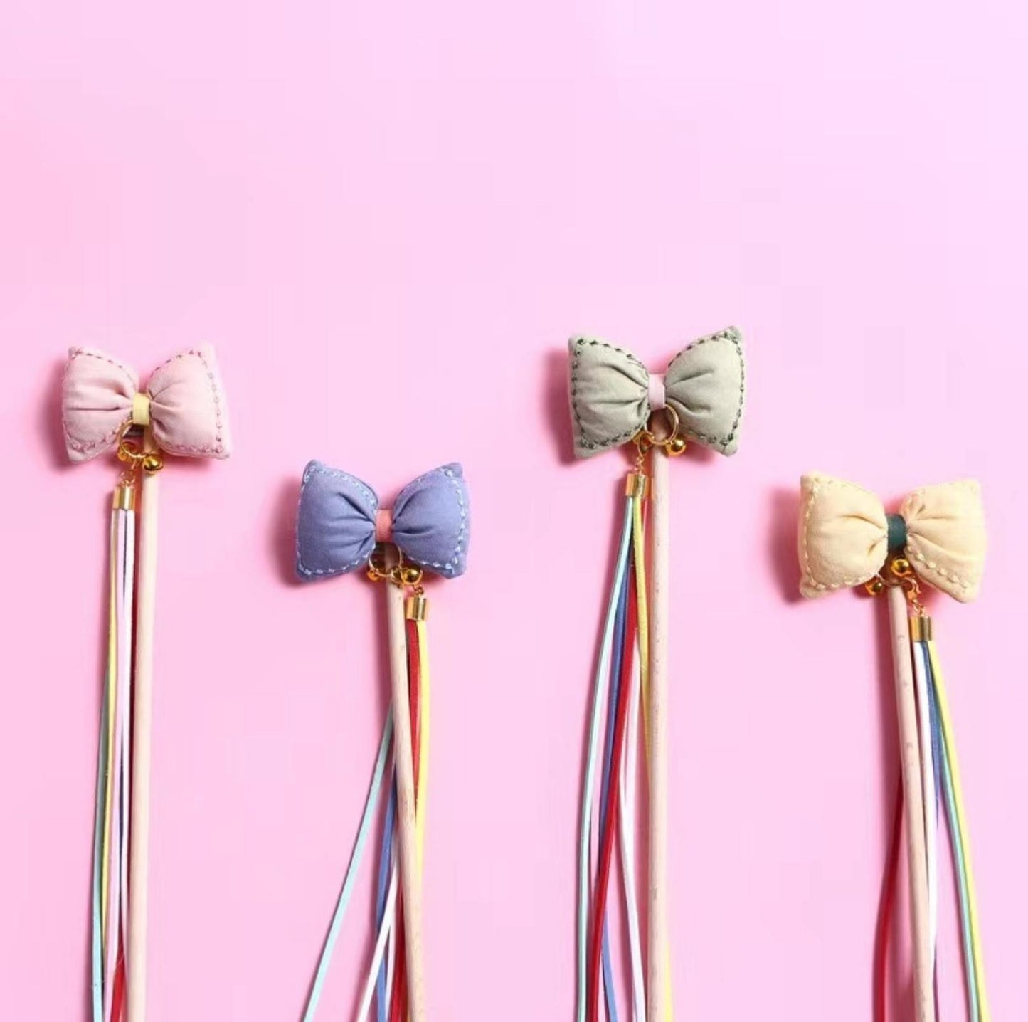 Bow Style Cat Stick With Long Tassel Cat Toy for Interactive Play - {{product.type}} - PawPawUp