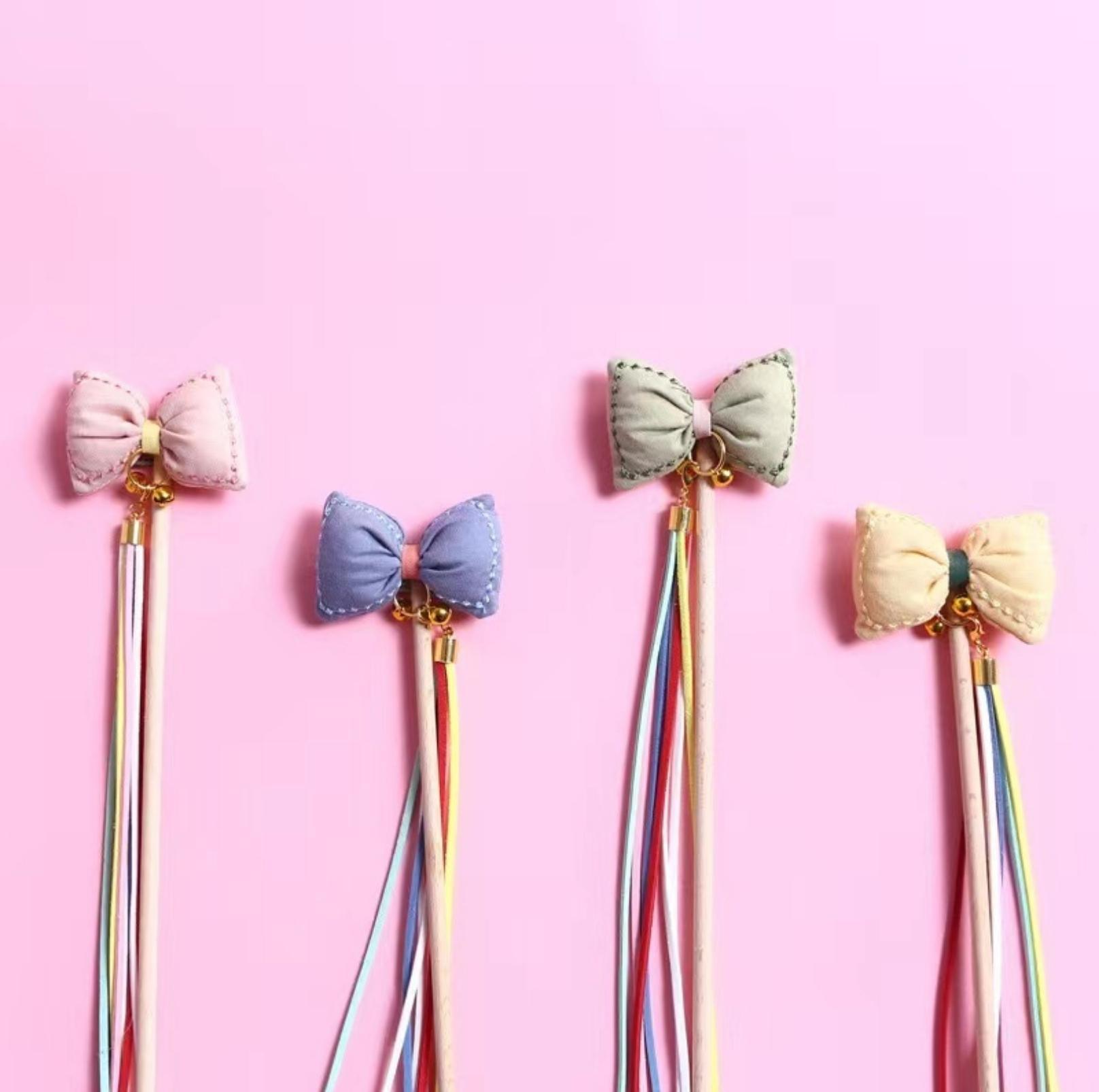 Bow Style Cat Stick With Long Tassel Cat Toy for Interactive Play - {{product.type}} - PawPawUp