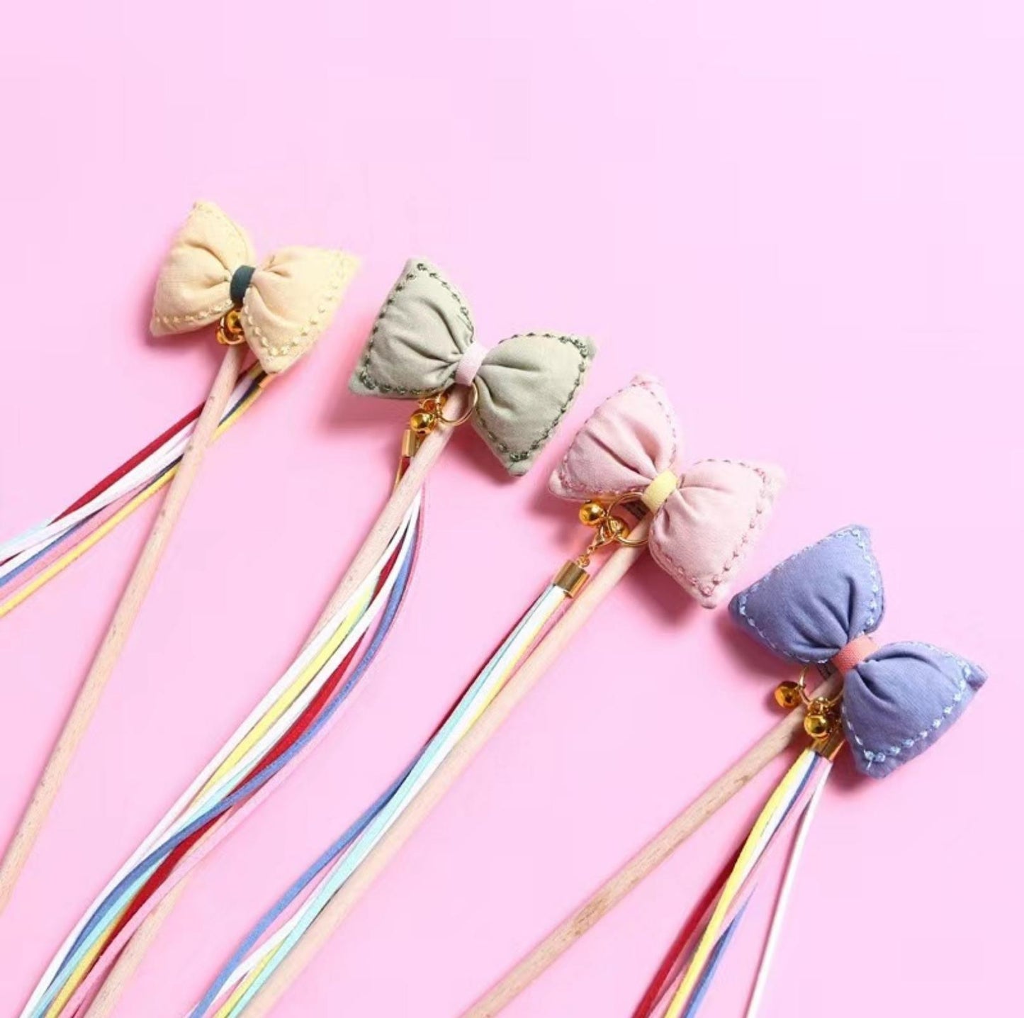 Bow Style Cat Stick With Long Tassel Cat Toy for Interactive Play - {{product.type}} - PawPawUp