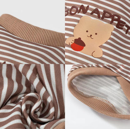 Cartoon Bear Pattern Striped Pet T-Shirt Pet Apparels - {{product.type}} - PawPawUp