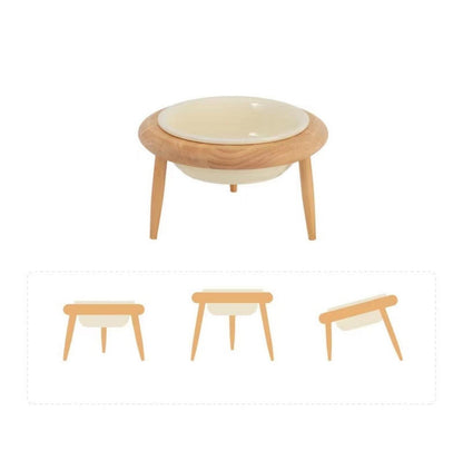 Ceramic Height Adjustable Pet Bowl with Wooden Stand | Small Dog and Cat Bowls - {{product.type}} - PawPawUp