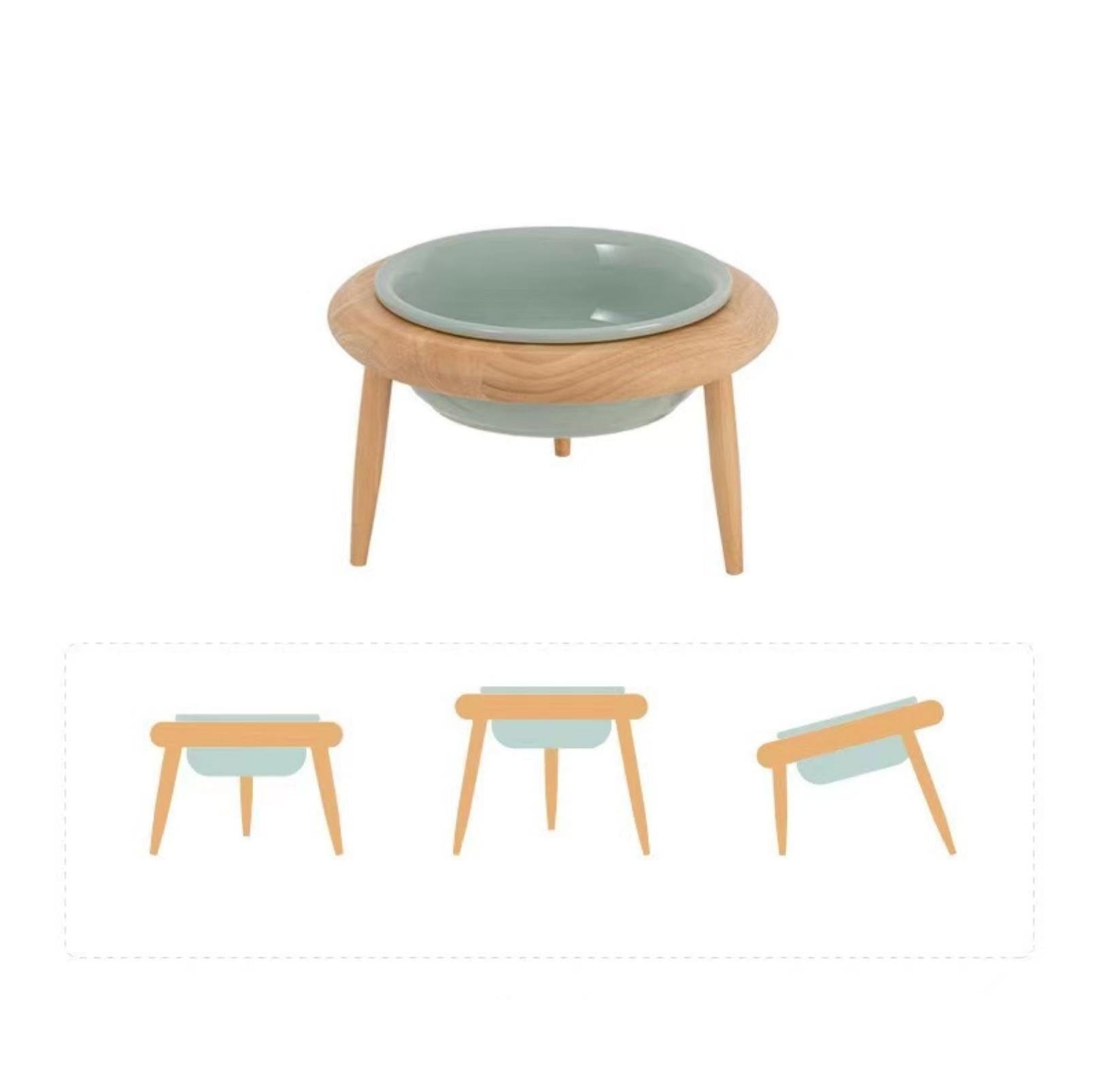 Ceramic Height Adjustable Pet Bowl with Wooden Stand | Small Dog and Cat Bowls - {{product.type}} - PawPawUp